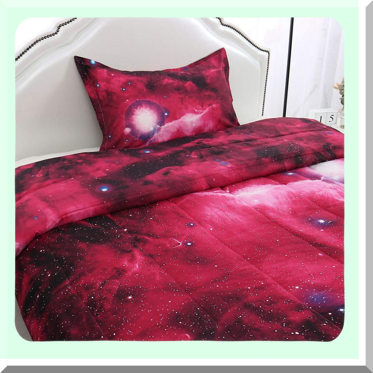 Galaxy Red Twin Comforter Set - 3D Outer Space Themed Bedding - All-Season Down Alternative Quilted Duvet - Reversible Design - Includes Comforter & Pillowcase