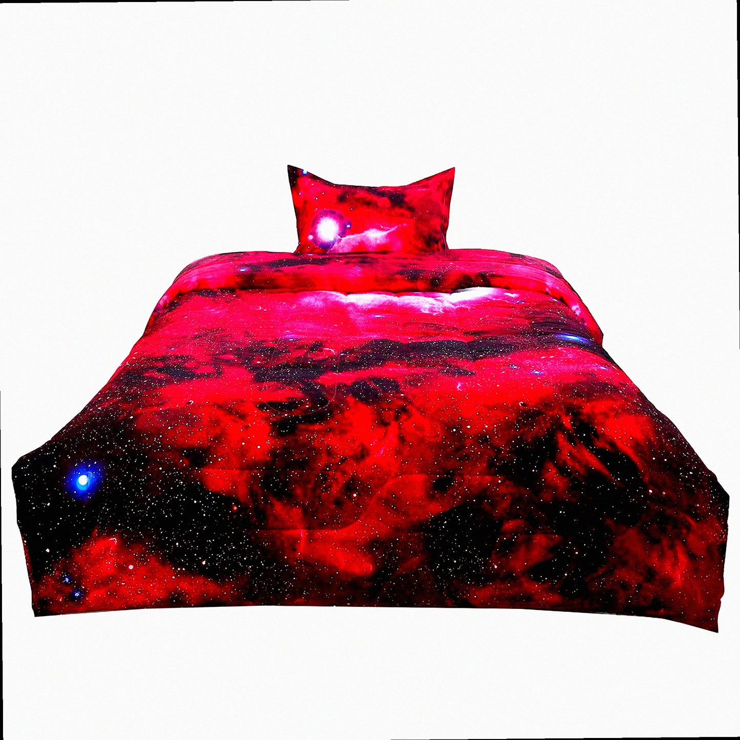Galaxy Red Twin Comforter Set - 3D Outer Space Themed Bedding - All-Season Down Alternative Quilted Duvet - Reversible Design - Includes Comforter & Pillowcase
