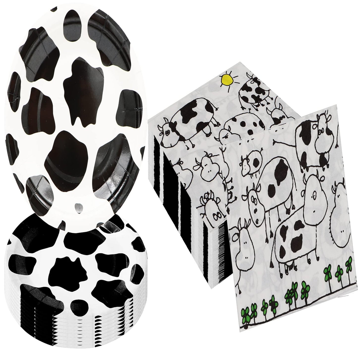 Cow Print Party Pack - Farm Theme Birthday Supplies for Kids and Baby Shower. Includes Plates, Napkins, and Decorations for 20 Guests. Perfect for Cow Lovers!