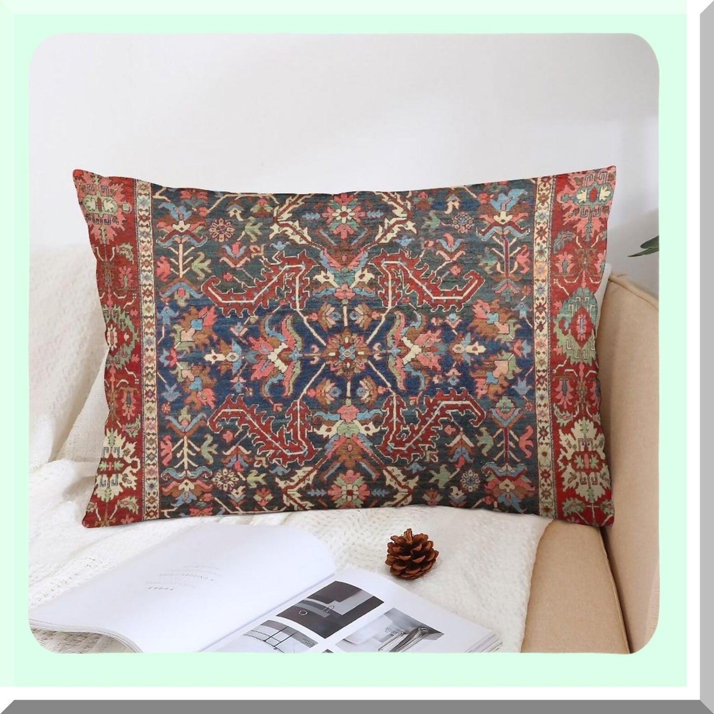 Floral Persian Velvet Pillow Covers - Antique Print Decorative Cushion Cases for Home Living Room Bed Couch Car - Soft Throw Pillowcases 12"x20"