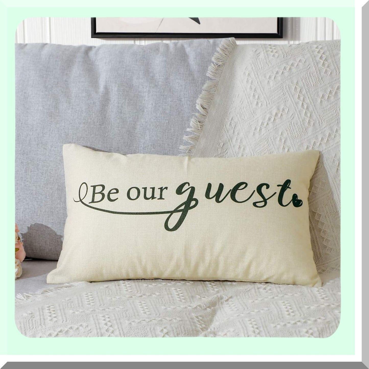 Guest Welcome Lumbar Pillow Covers - Decorative Quotes Cushion Covers for Housewarming Gifts - Family Room Dcor - 12'' x 20''
