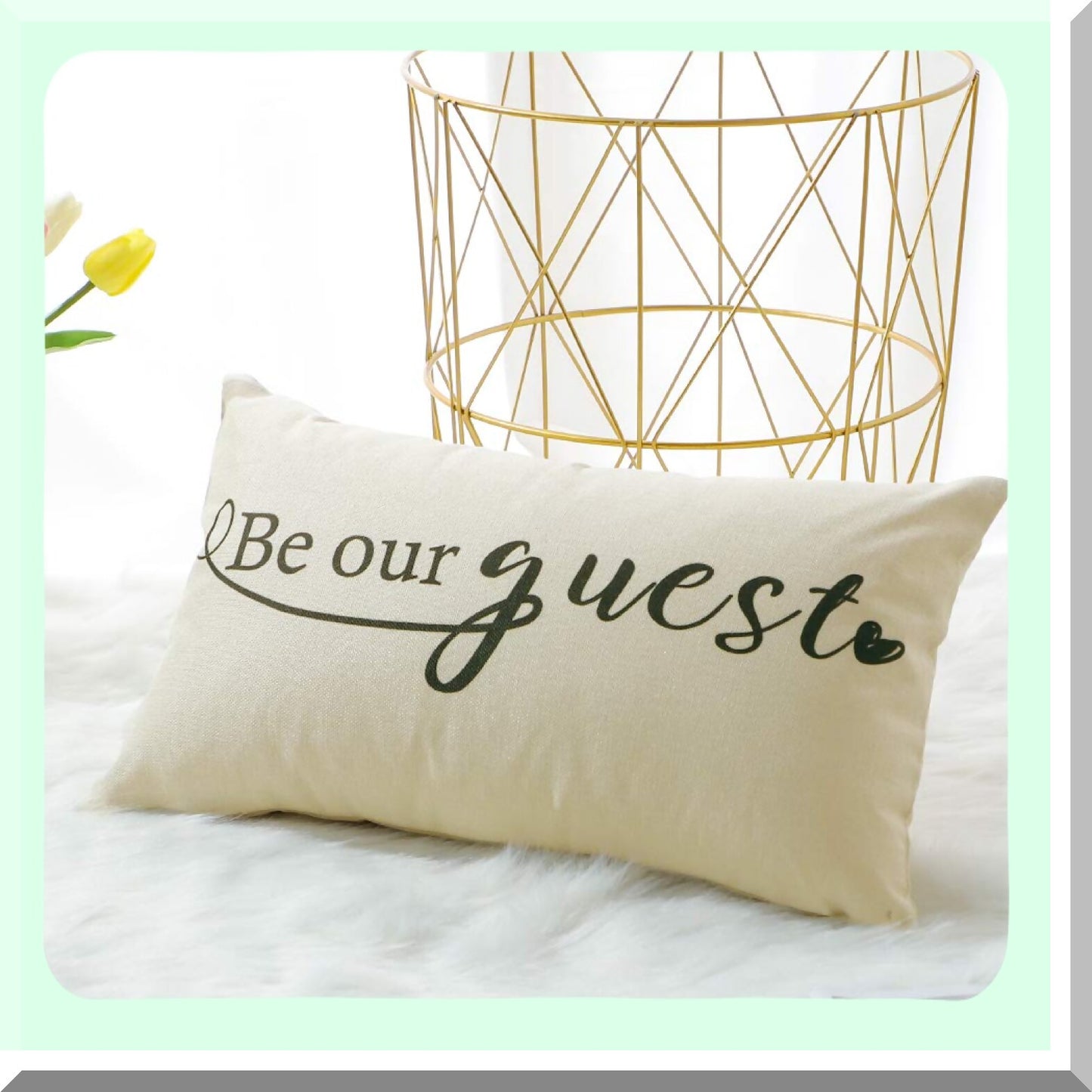 Guest Welcome Lumbar Pillow Covers - Decorative Quotes Cushion Covers for Housewarming Gifts - Family Room Dcor - 12'' x 20''