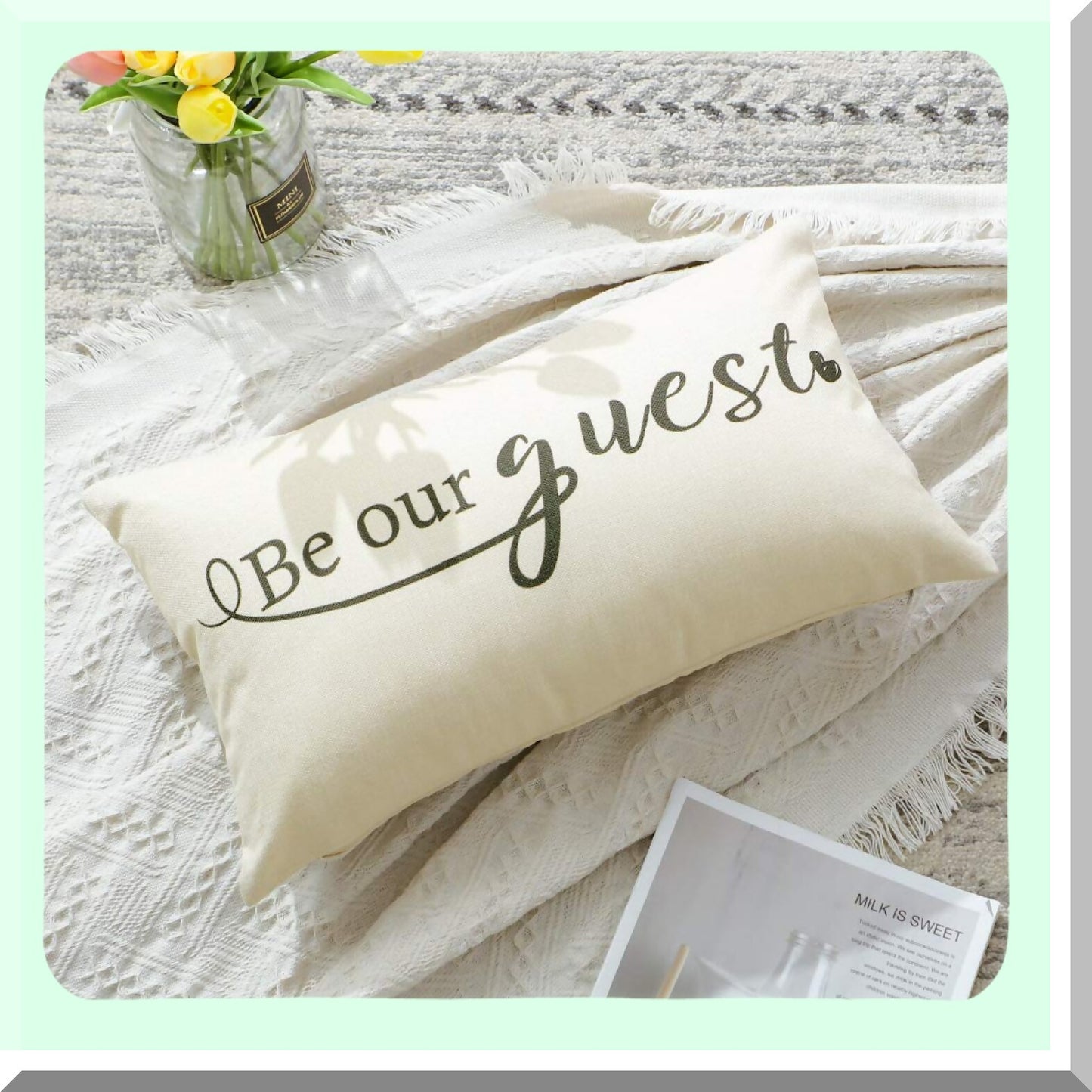 Guest Welcome Lumbar Pillow Covers - Decorative Quotes Cushion Covers for Housewarming Gifts - Family Room Dcor - 12'' x 20''