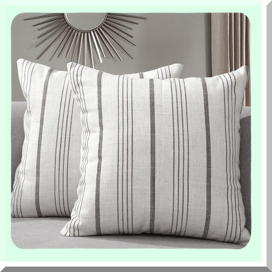 Farmhouse Stripe Linen Pillow Cover Set 20" x 20"