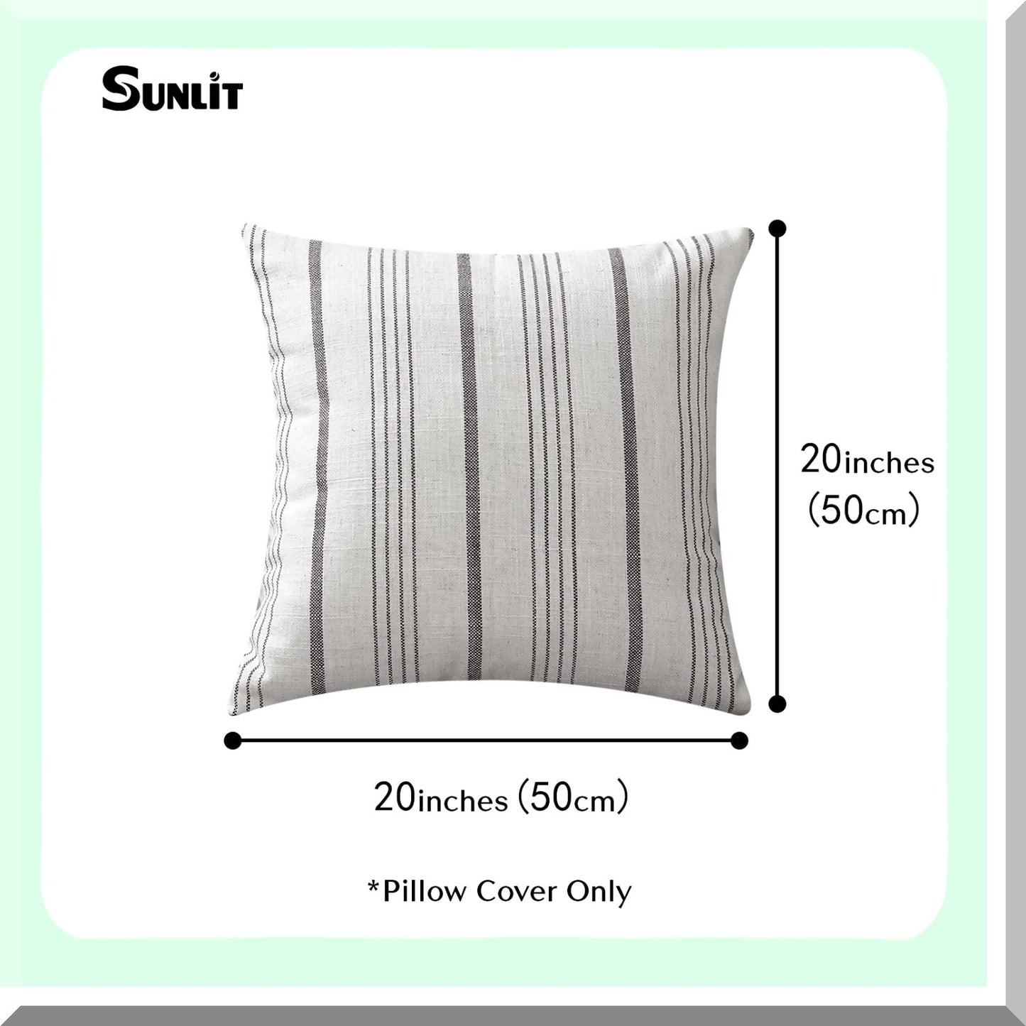 Farmhouse Stripe Linen Pillow Cover Set - Cream/Off-White Charcoal Square Throw Case - Textured Couch Chair Bedroom Decor - 20" x 20" - Set of 2