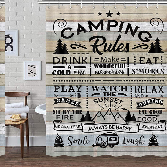 Camping Rules Quote Shower Curtain 72x72 Inches