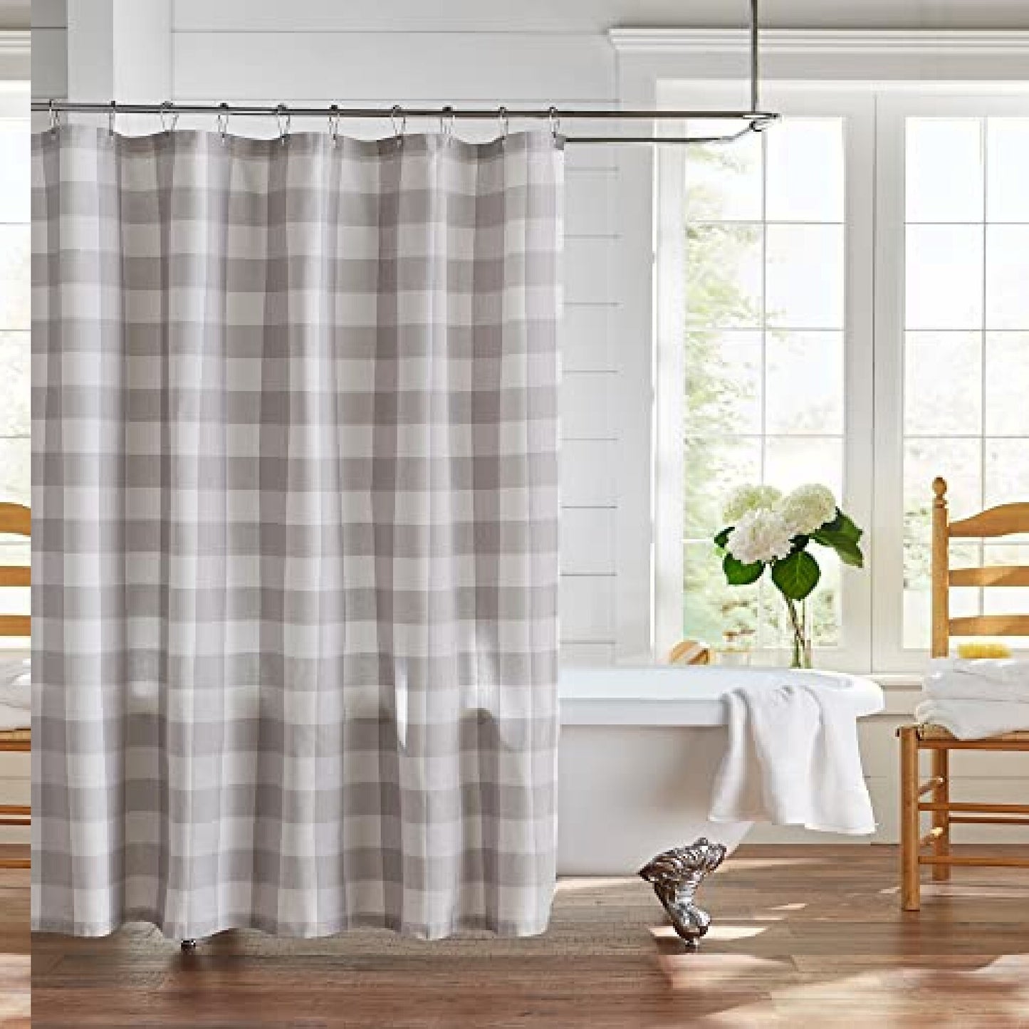 Buffalo-Check Shower Curtain Gray/White 72x72