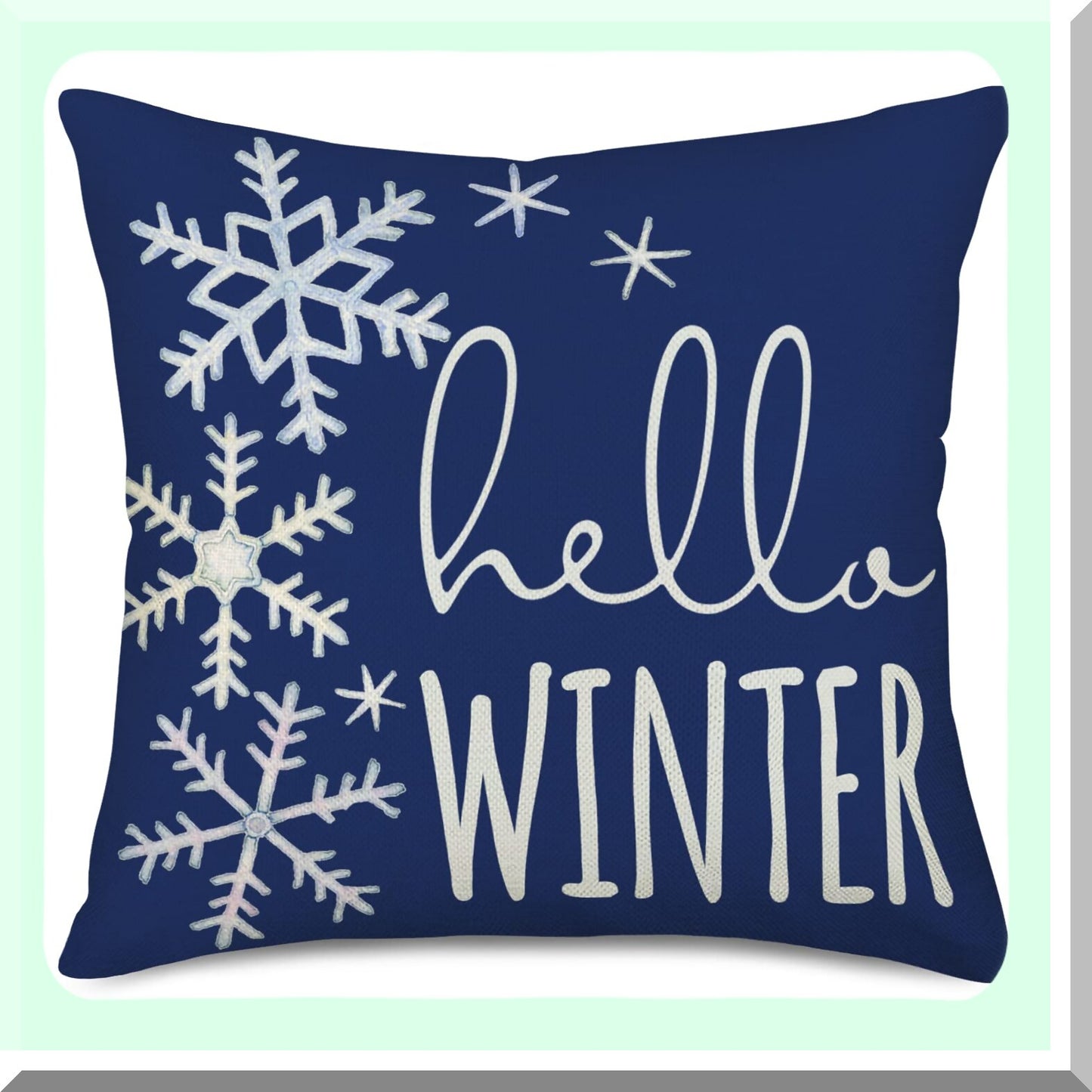 Winter Wonderland Snowflake Farmhouse Pillow Cover - Blue & White 18x18 Decorative Cushion Case for Home Sofa Couch. Perfect Winter Holiday Decor!