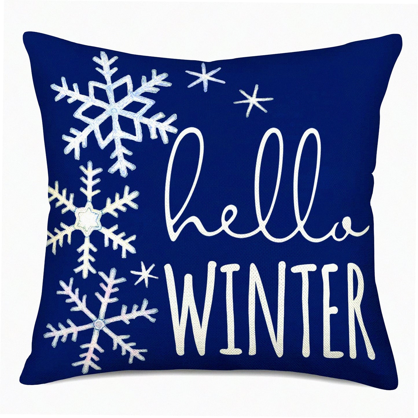 Winter Wonderland Snowflake Farmhouse Pillow Cover - Blue & White 18x18 Decorative Cushion Case for Home Sofa Couch. Perfect Winter Holiday Decor!