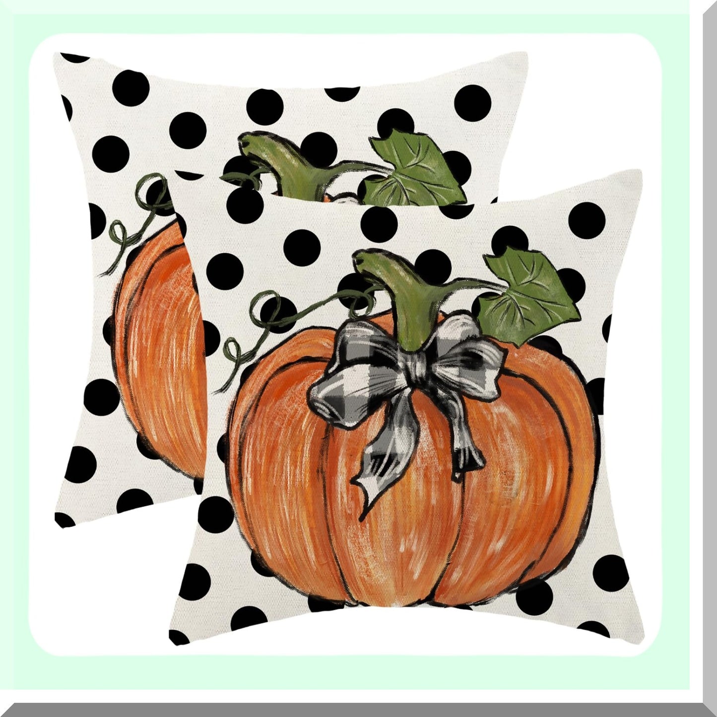 Autumn Harvest Polka Dot Pillow Covers - Set of 2, Orange Pumpkin Pattern Throw Pillows - Linen Decorative Cushion Covers for Fall Thanksgiving Decor
