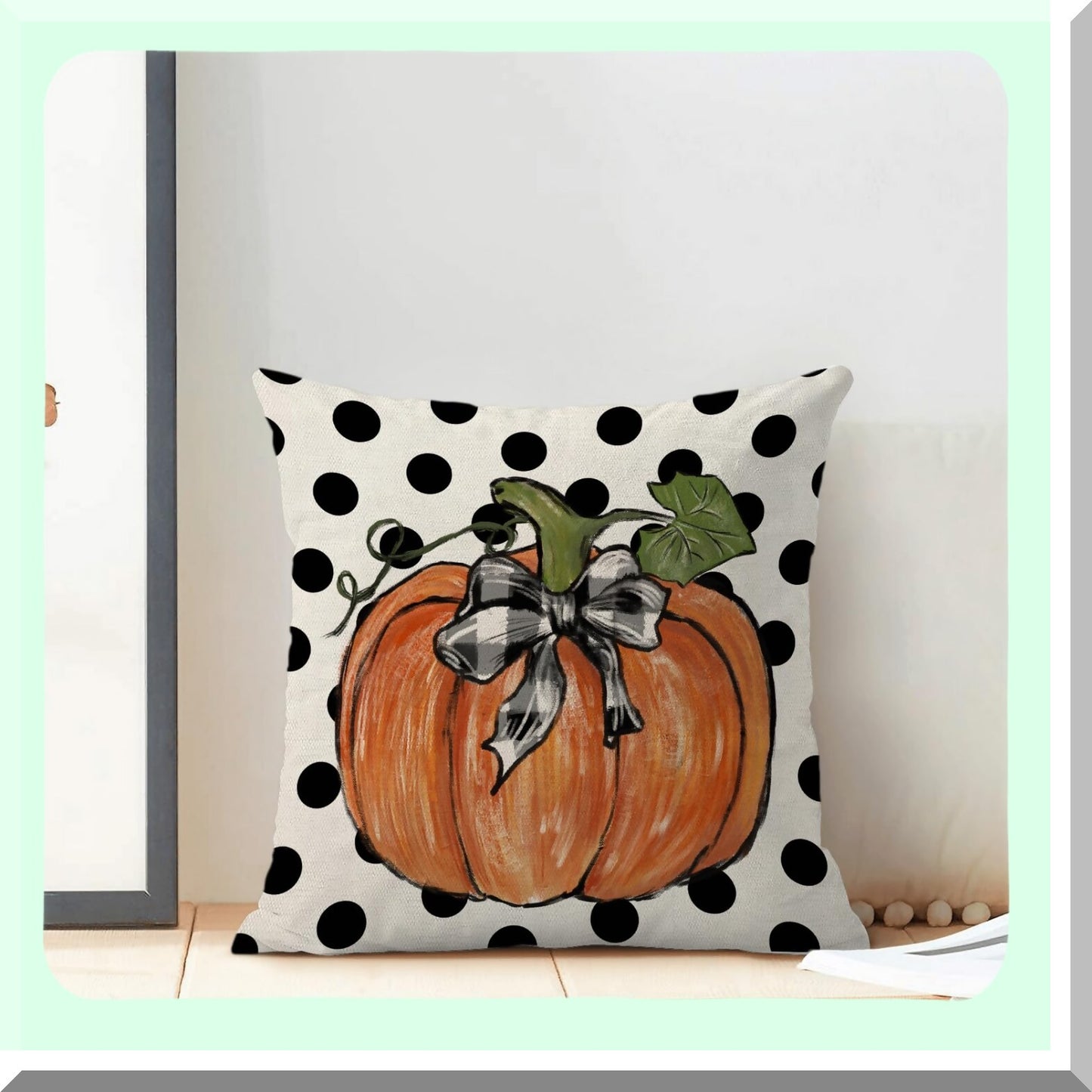 Autumn Harvest Polka Dot Pillow Covers - Set of 2, Orange Pumpkin Pattern Throw Pillows - Linen Decorative Cushion Covers for Fall Thanksgiving Decor