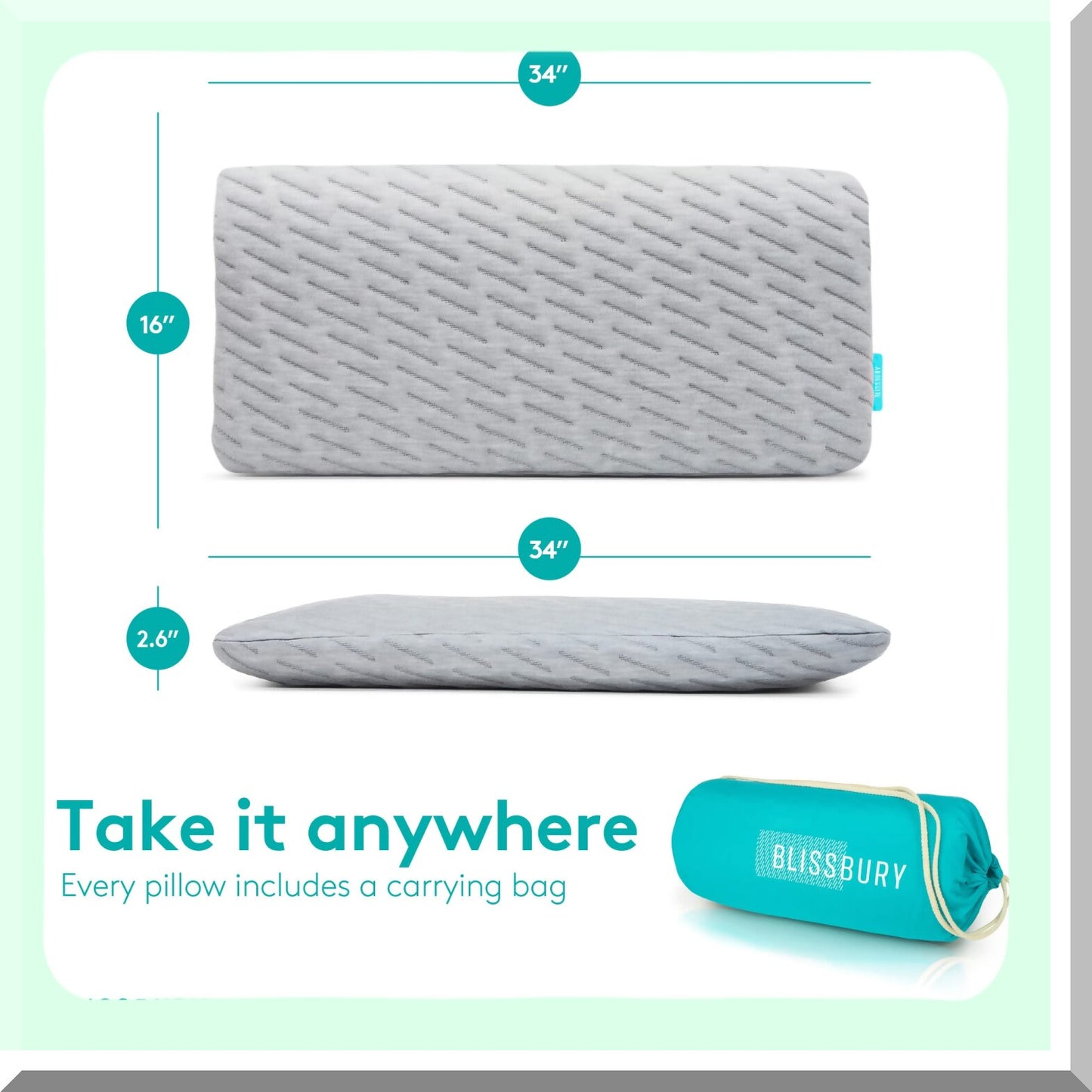 SlimDream Gel-Infused Memory Foam Stomach Sleeping Pillow - Thin 2.6-Inch Pillow for Back Sleepers - Neck and Back Support - Washable Bamboo Cover