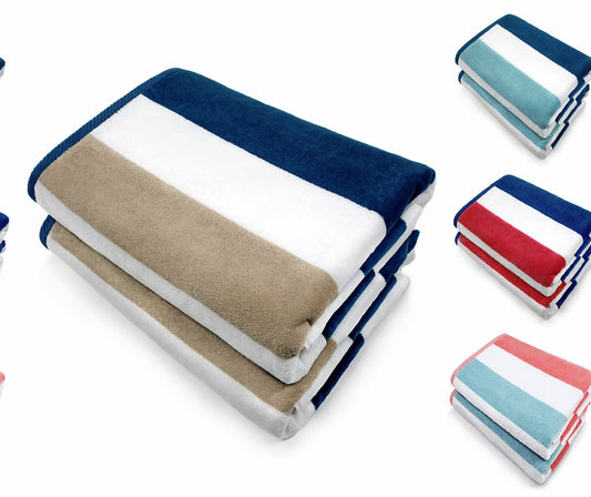 Soft Oversized Beach Towels 2-Pack 35" x 70" Navy/Sand