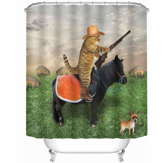 Funny Cat Cowboy Shower Curtain 72" Polyester with Hooks