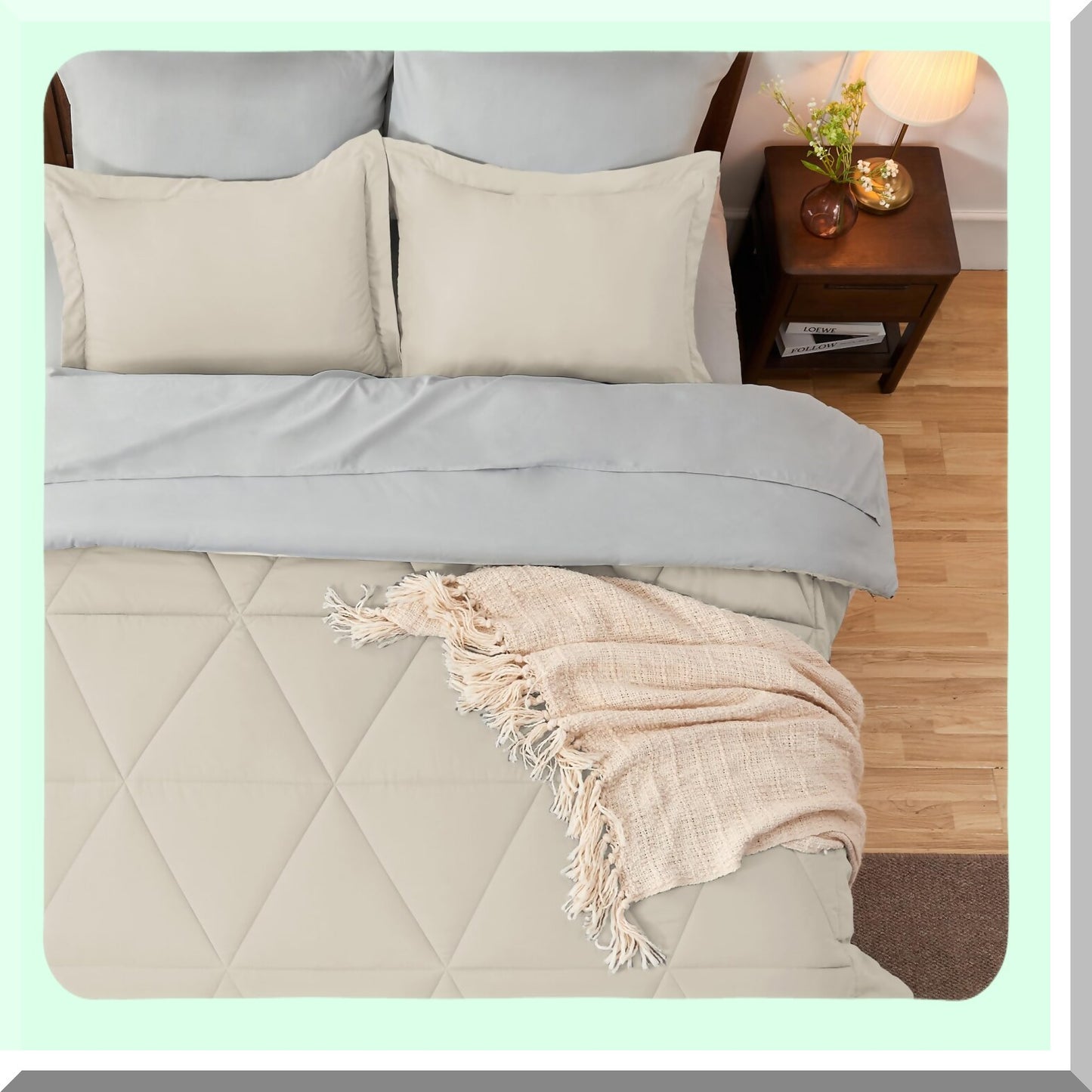 Luxury Comfort Twin XL Bedding Set - 5 Piece Soft Microfiber Reversible Beige Bed in A Bag - Cozy All Season Comforter, Sheets, Pillowcase, Sham - Extra Long Twin Bed Set