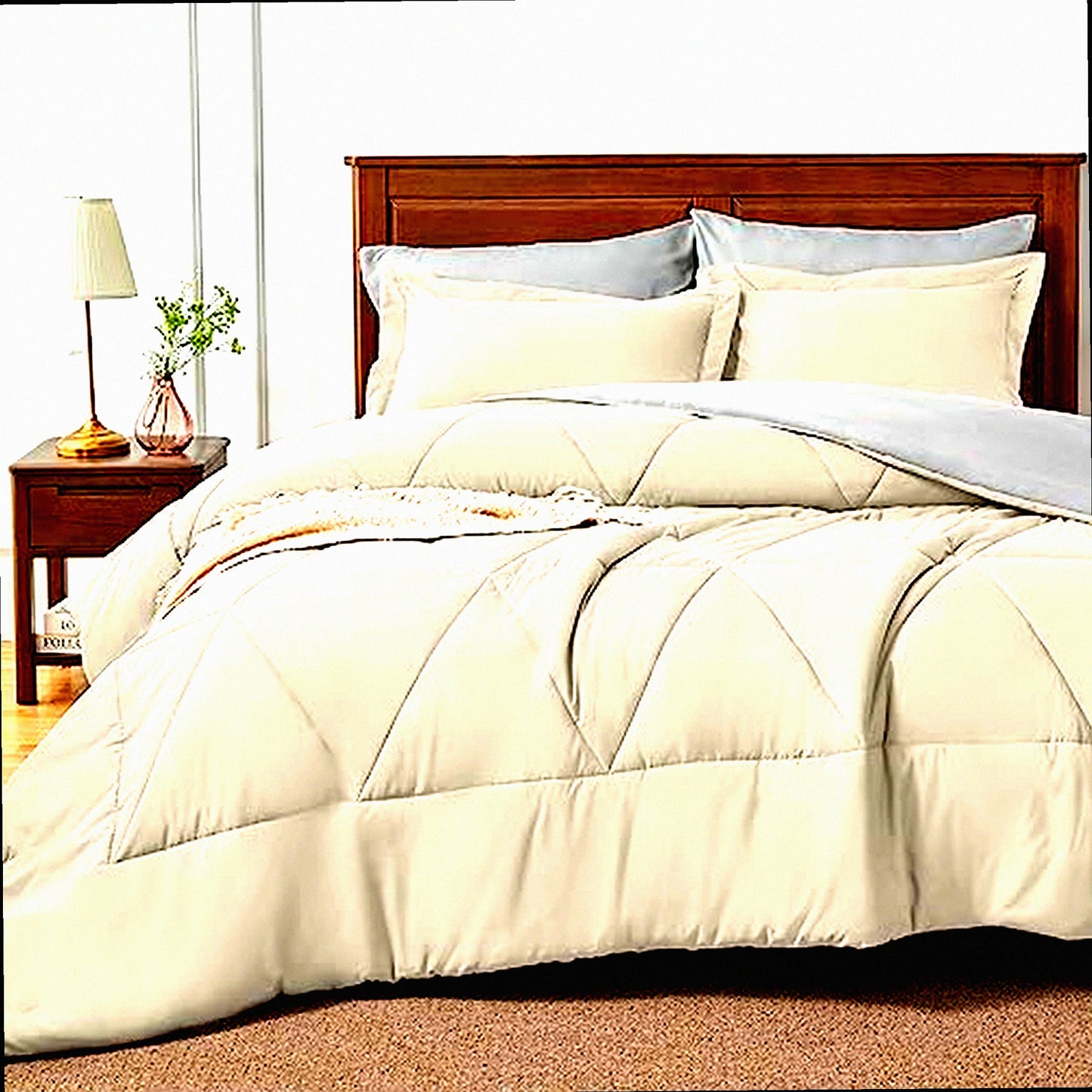 Luxury Comfort Twin XL Bedding Set - 5 Piece Soft Microfiber Reversible Beige Bed in A Bag - Cozy All Season Comforter, Sheets, Pillowcase, Sham - Extra Long Twin Bed Set