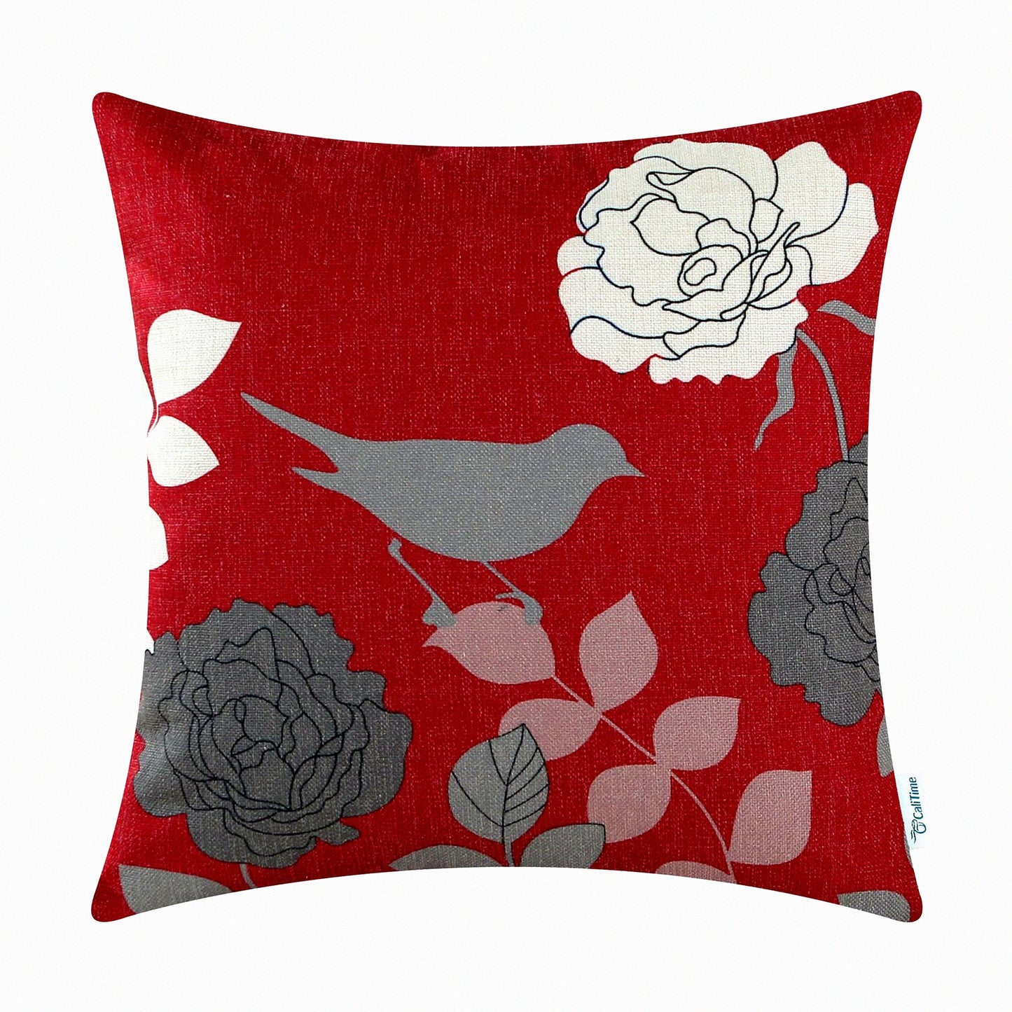 Floral Bird Silhouette Decorative Pillow Cover - 18x18 Inches - Burgundy & Grey - Couch Sofa Home Decoration - Cartoon Shadow Design