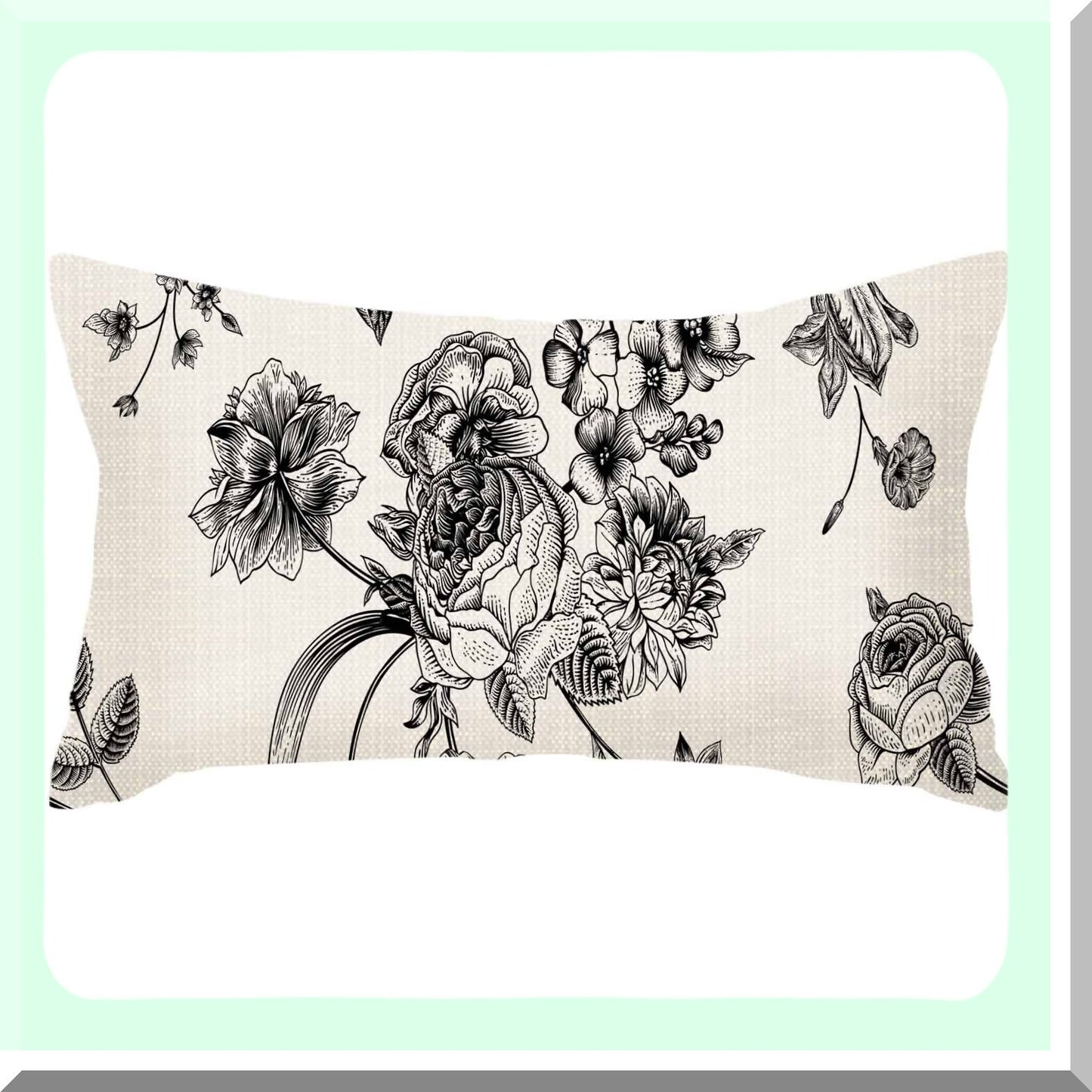 Vintage Floral Garden Bouquet Throw Pillow Cover - Delphinium Petunia Design - 12x20 Inches - Roses Tulips Victorian Style - Decorative Cushion Case