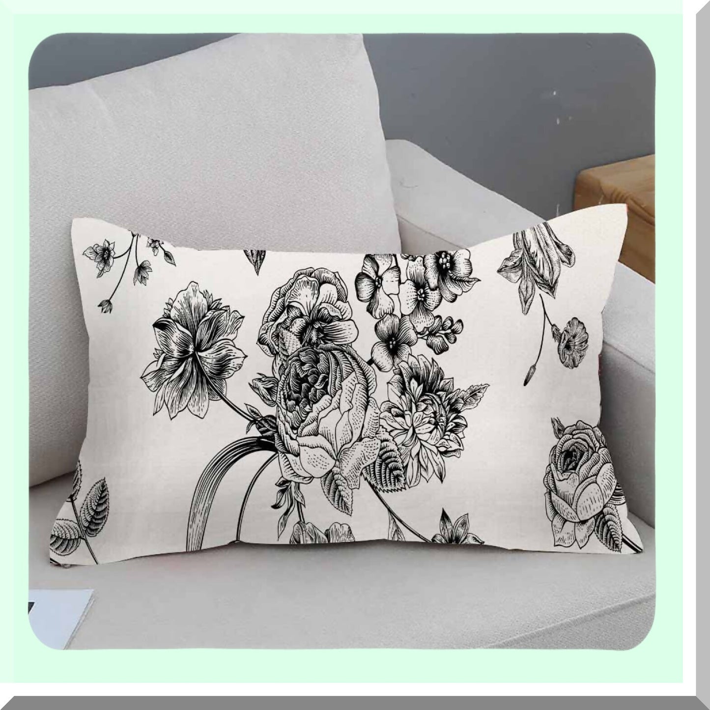 Vintage Floral Garden Bouquet Throw Pillow Cover - Delphinium Petunia Design - 12x20 Inches - Roses Tulips Victorian Style - Decorative Cushion Case