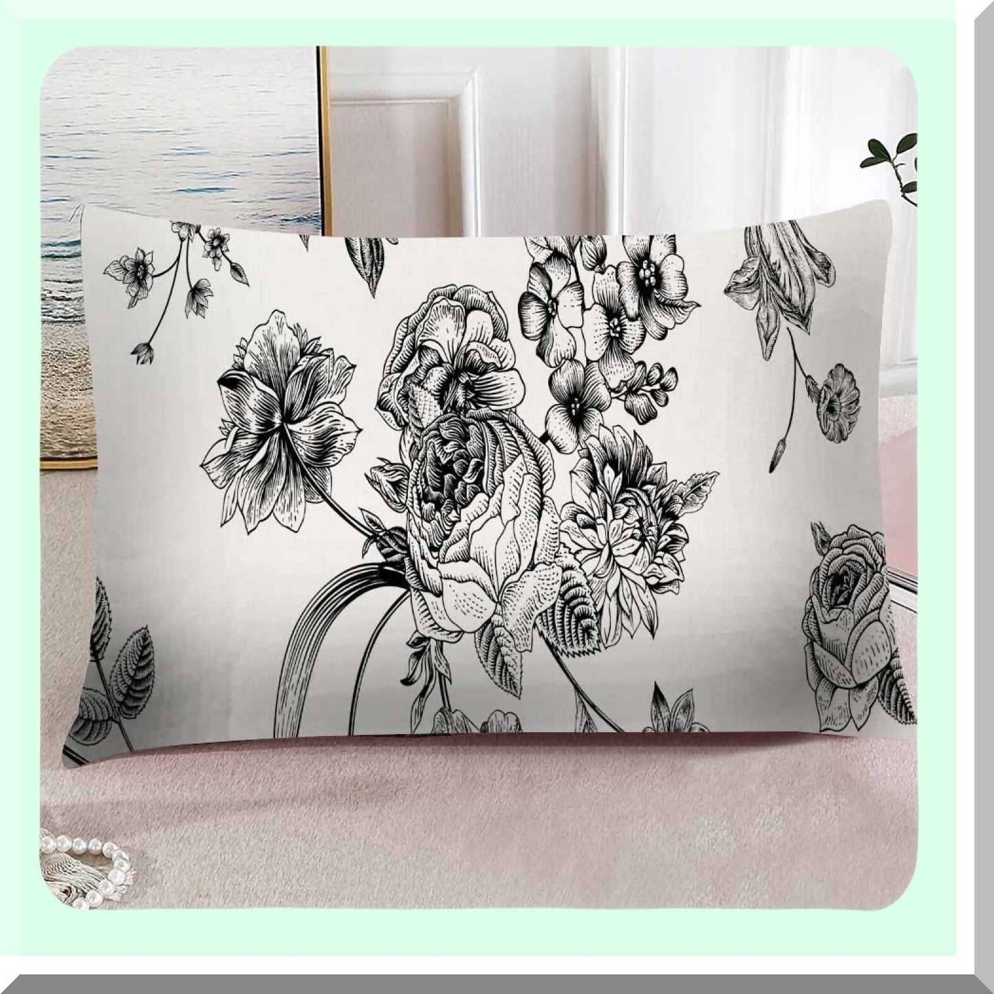 Vintage Floral Garden Bouquet Throw Pillow Cover - Delphinium Petunia Design - 12x20 Inches - Roses Tulips Victorian Style - Decorative Cushion Case