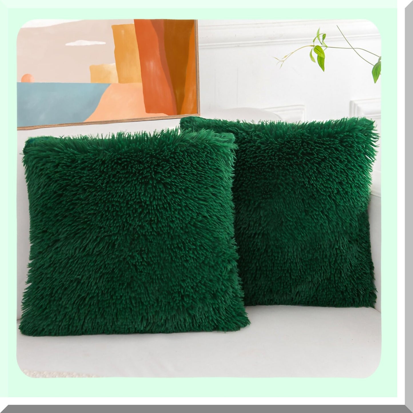 Luxury Emerald Green Plush Pillow Covers - Set of 2 Soft Throw Pillow Covers for Couch & Bed - Decorative Home Decor Pillows for Living Room - 18 x 18 Inch