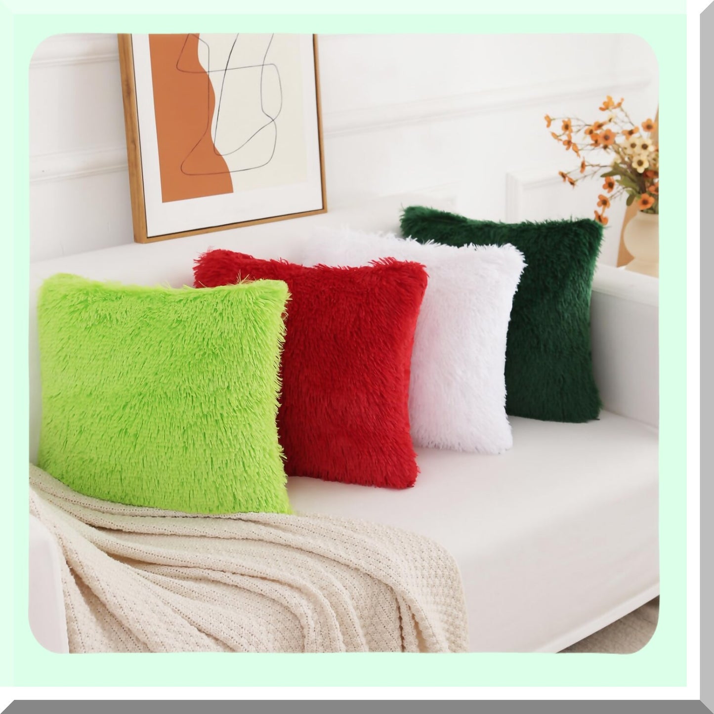 Luxury Emerald Green Plush Pillow Covers - Set of 2 Soft Throw Pillow Covers for Couch & Bed - Decorative Home Decor Pillows for Living Room - 18 x 18 Inch