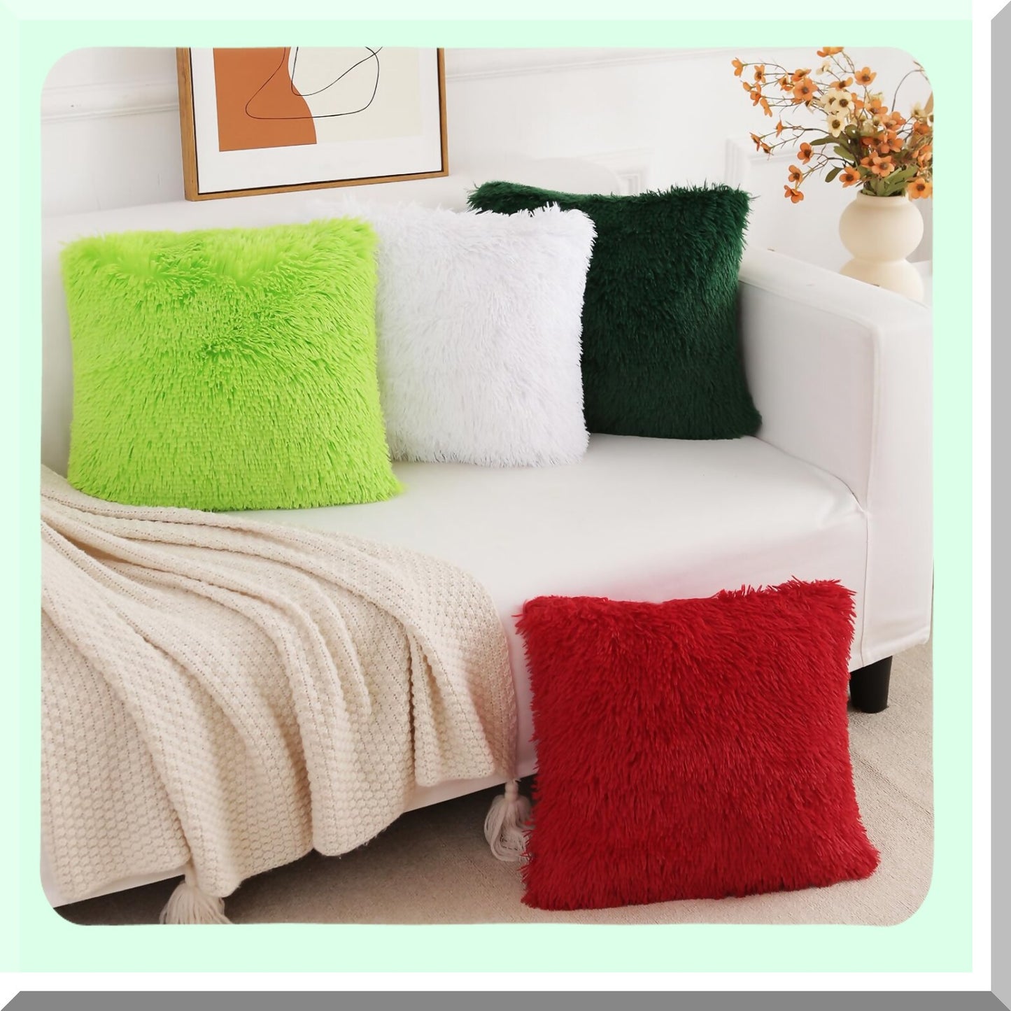 Luxury Emerald Green Plush Pillow Covers - Set of 2 Soft Throw Pillow Covers for Couch & Bed - Decorative Home Decor Pillows for Living Room - 18 x 18 Inch