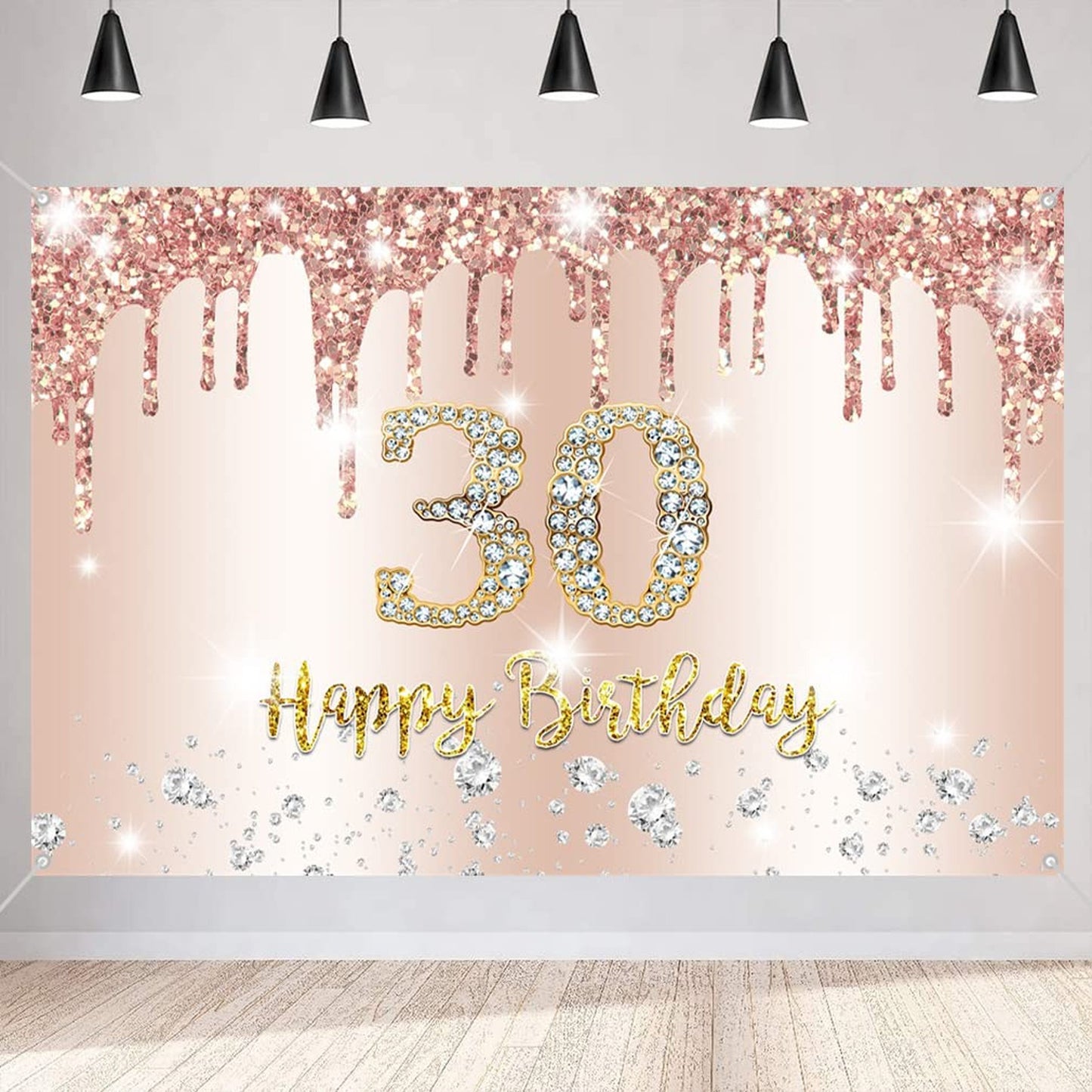 Rosegold 30th Birthday Celebration Backdrop - Women's Party Fabric Banner, Photography Background & Supplies - 59"x35.4" Sign Poster for Happy 30 Years Old Event