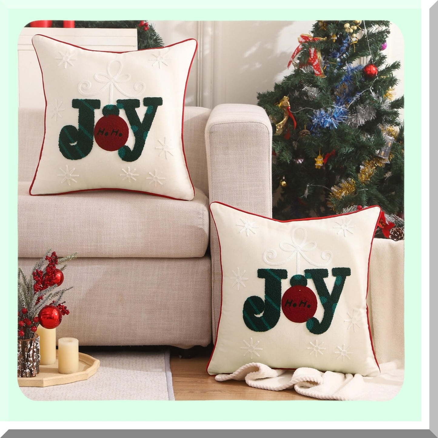 Winter Joy Snowflake Cushion Cover Set - 18x18 Inch Party Decor for Sofa, Couch, Bed - Soft Holiday Pillow Case - Living Room Decorations