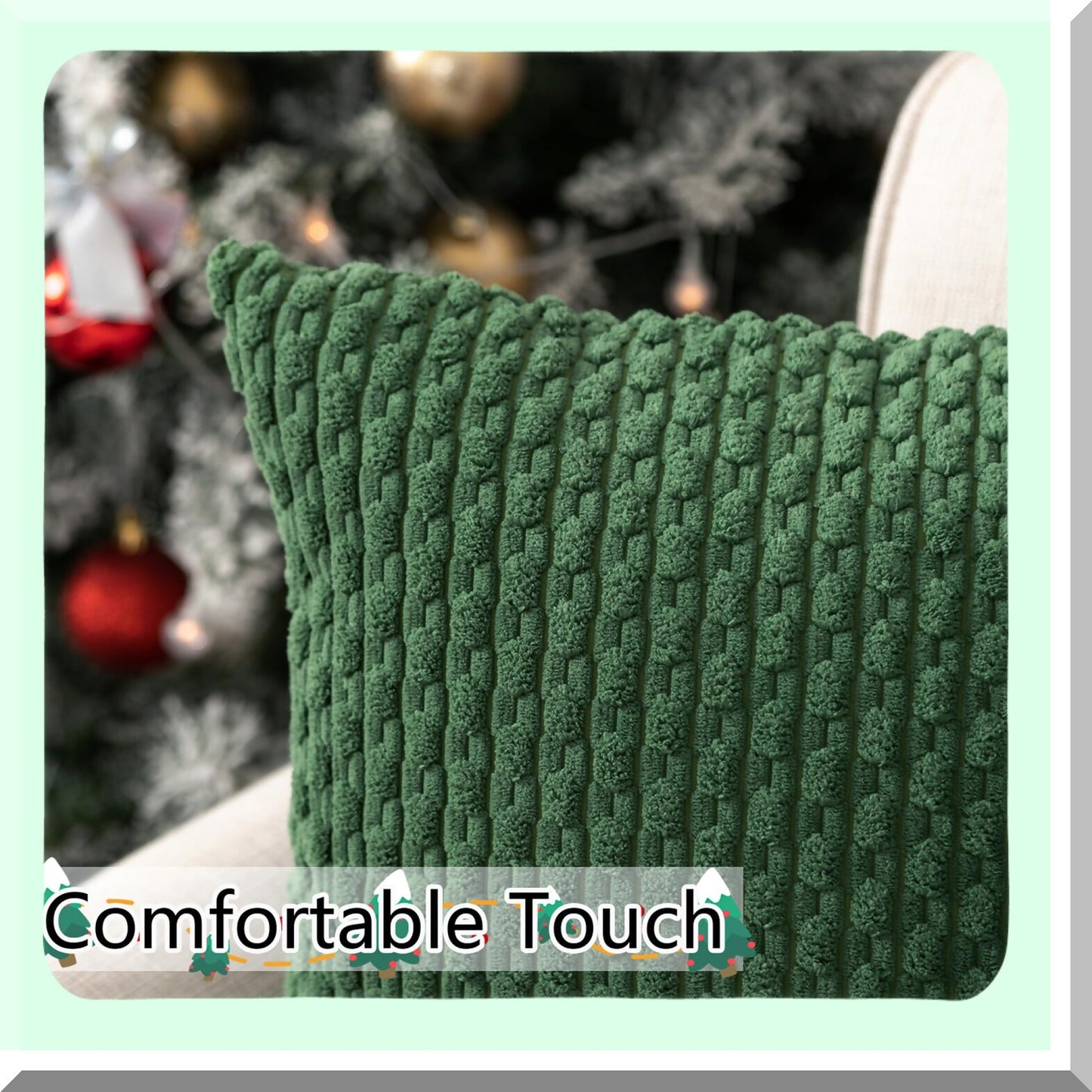 Boho Stripe Corduroy Pillow Cover - Dark Green 12x20 Inch Oblong Throw - Modern Home Decor for Sofa, Living Room, Couch, Bed - Soft & Stylish - 1 Piece