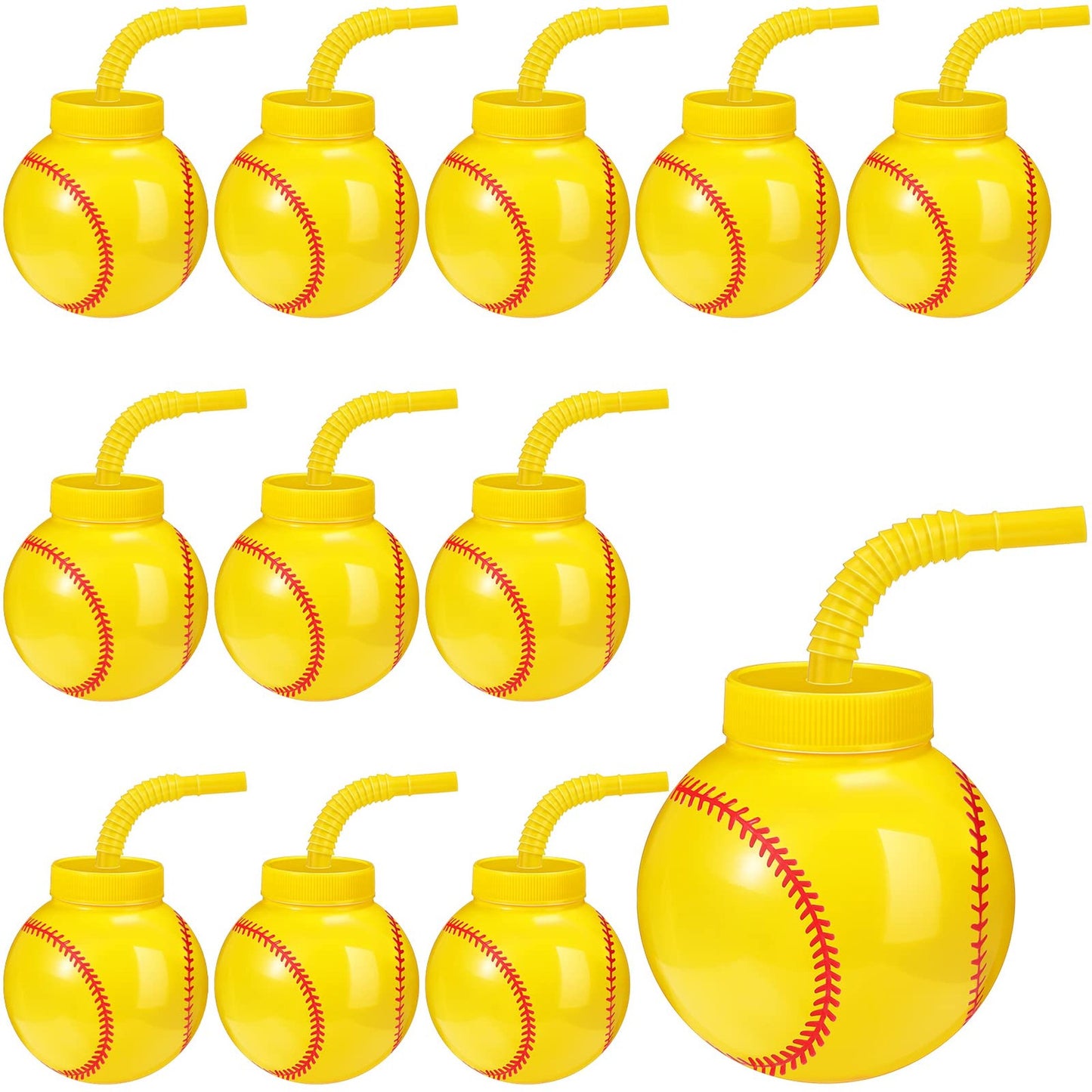 Softball Fun Pack - 12 Reusable Cups with Straws & Lids | Sporty Birthday Party Supplies for Kids | School Activities & Gift Idea