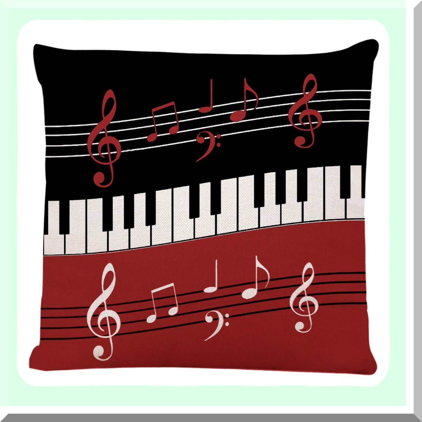 Musical Harmony Pillow Cover - Red Black White Piano Keys & Notes Decorative Cushion Case for Home Couch Living Room Bed Sofa Car 18x18 Inches