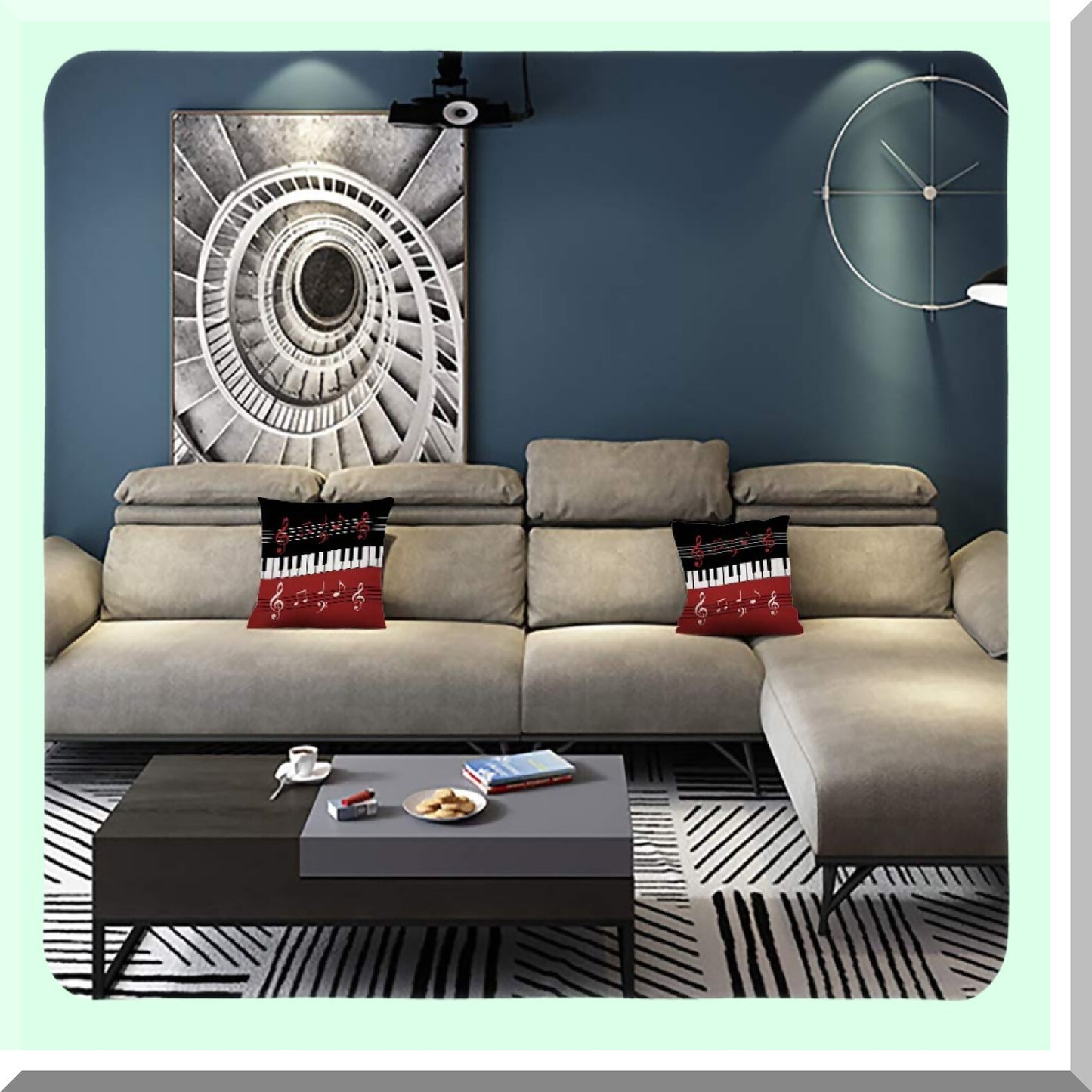 Musical Harmony Pillow Cover - Red Black White Piano Keys & Notes Decorative Cushion Case for Home Couch Living Room Bed Sofa Car 18x18 Inches