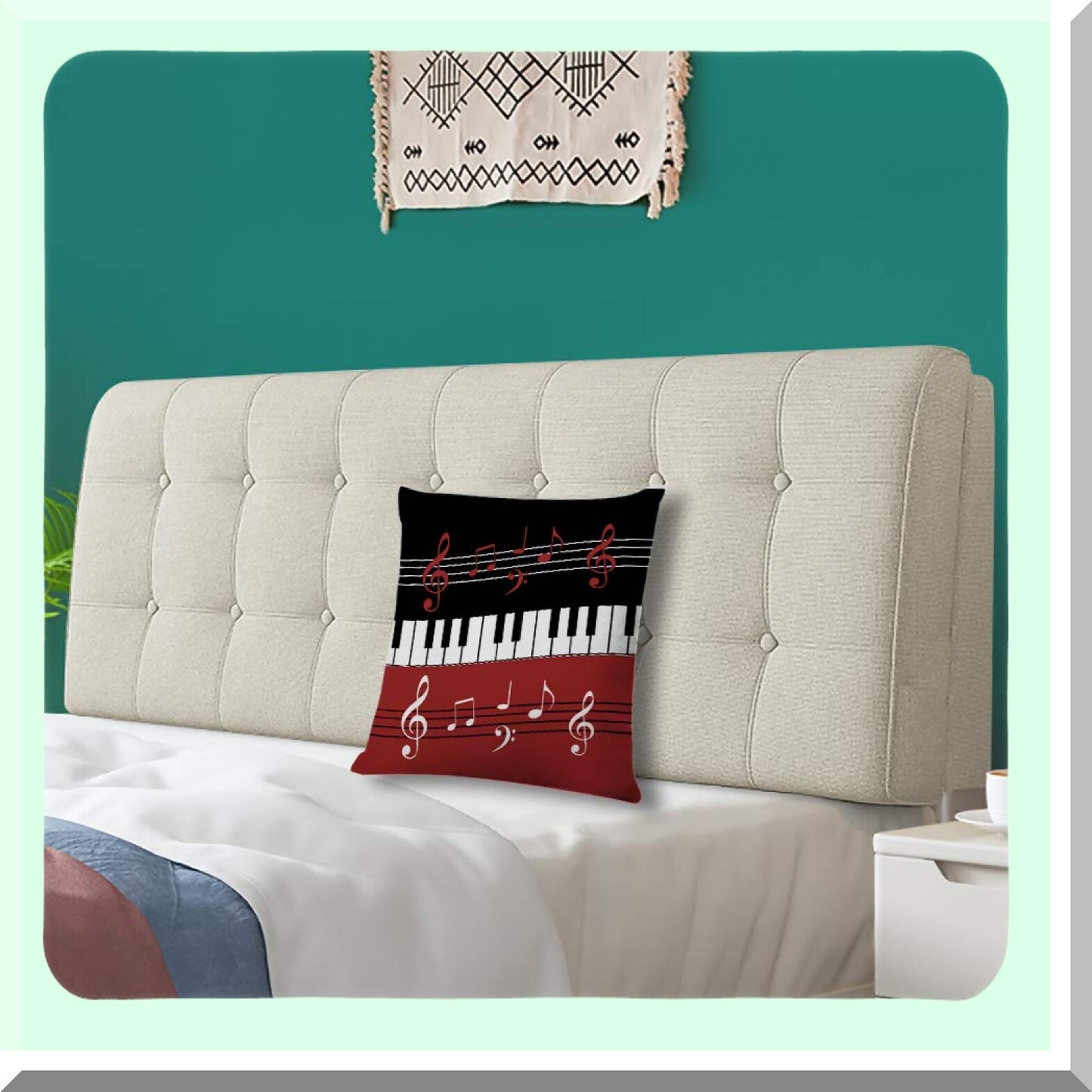 Musical Harmony Pillow Cover - Red Black White Piano Keys & Notes Decorative Cushion Case for Home Couch Living Room Bed Sofa Car 18x18 Inches