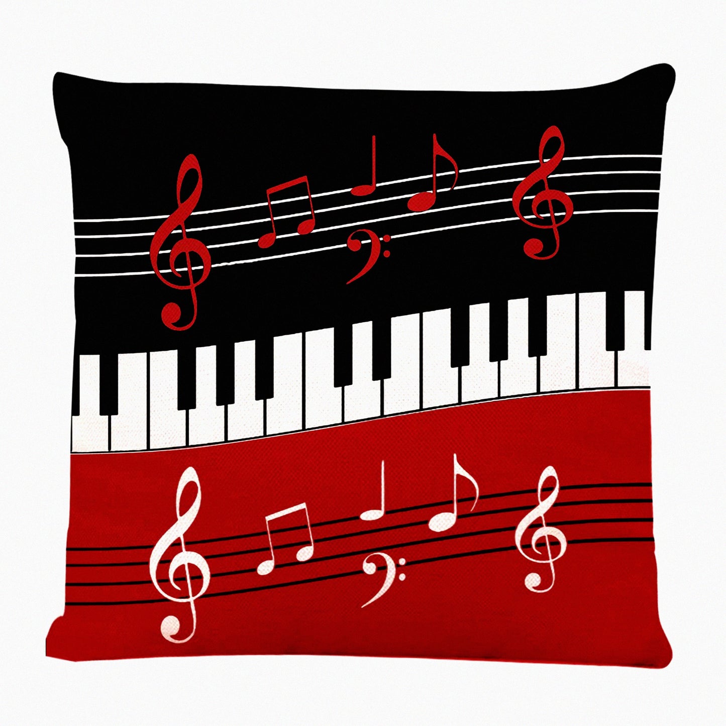 Musical Harmony Pillow Cover - Red Black White Piano Keys & Notes Decorative Cushion Case for Home Couch Living Room Bed Sofa Car 18x18 Inches