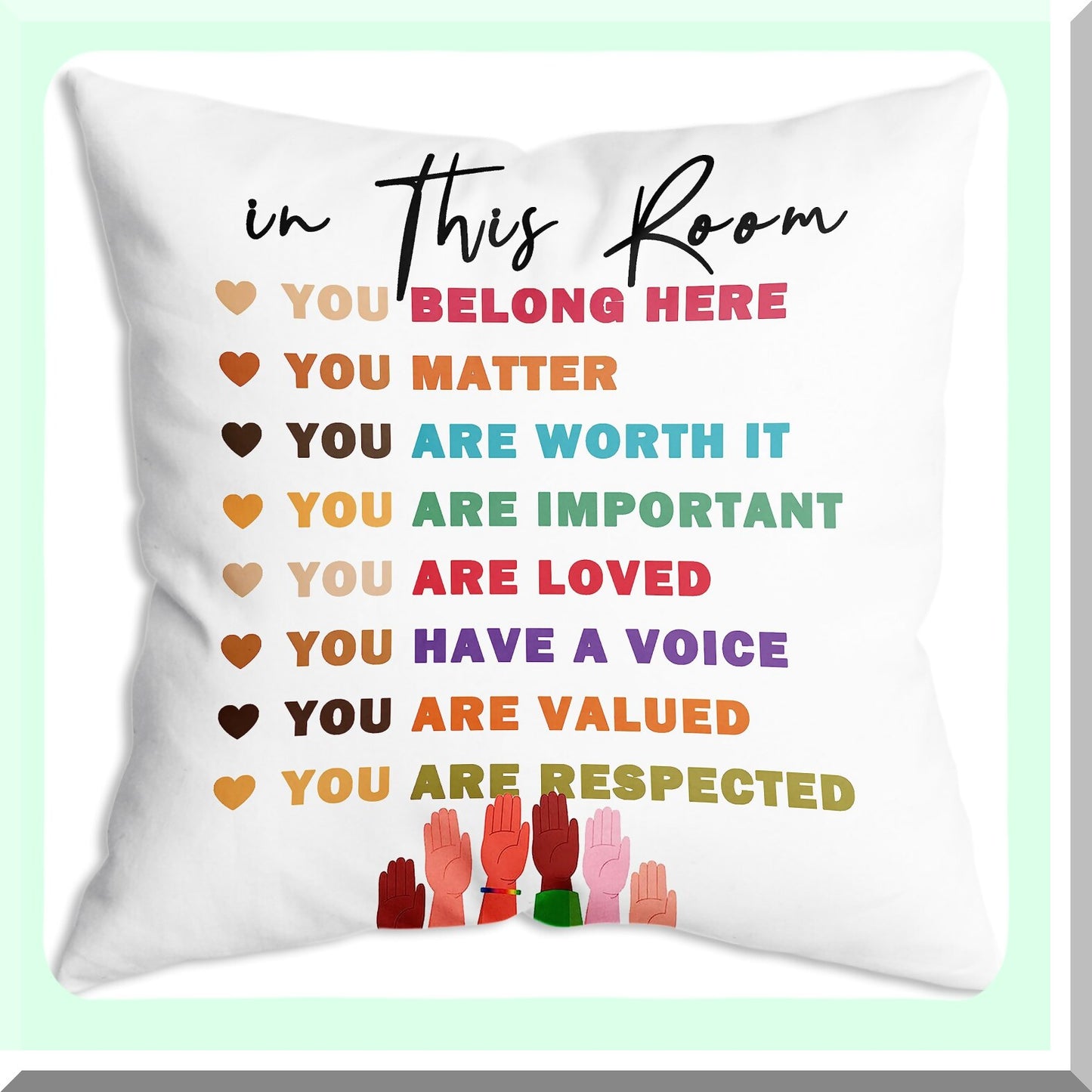 Colorful Diversity Inspirational Throw Pillow Cover - Encouragement Gift - Motivational Decor for Sofa Couch Bed - 18x18 Inch Soft Cushion Cover - Word Art Home Accent