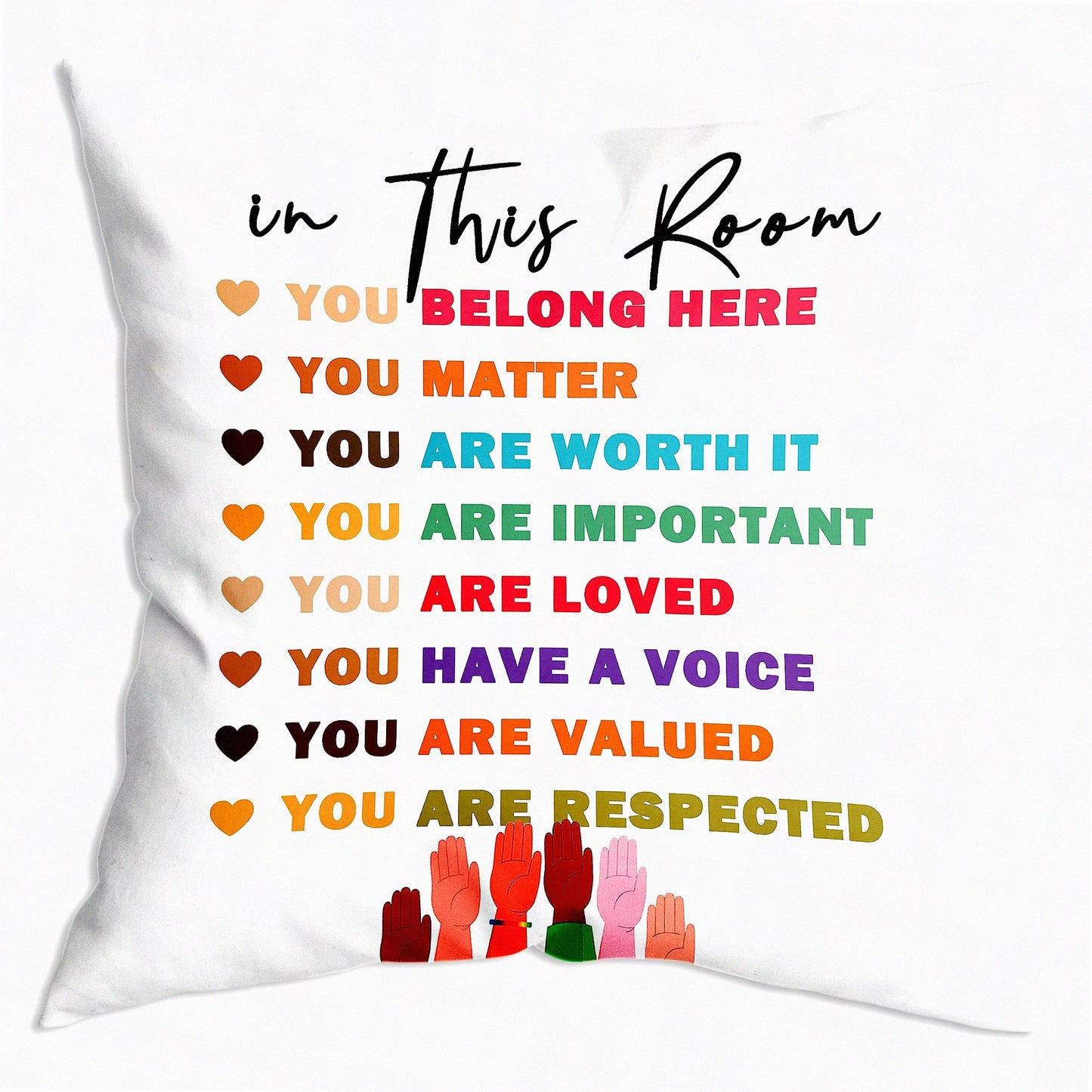 Colorful Diversity Inspirational Throw Pillow Cover - Encouragement Gift - Motivational Decor for Sofa Couch Bed - 18x18 Inch Soft Cushion Cover - Word Art Home Accent
