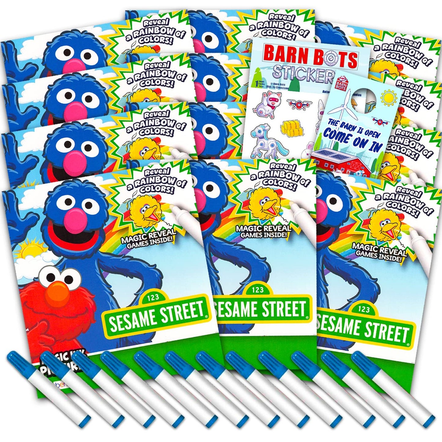Sesame Street Imagine Ink Coloring Book Set - 12 Pack No Mess Books with Stickers for Boys and Girls - Elmo Party Supplies - Creative Fun for Kids