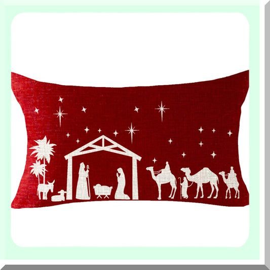Merry Jingle Bell Cotton Burlap Pillow Cover 12x20 Inches
