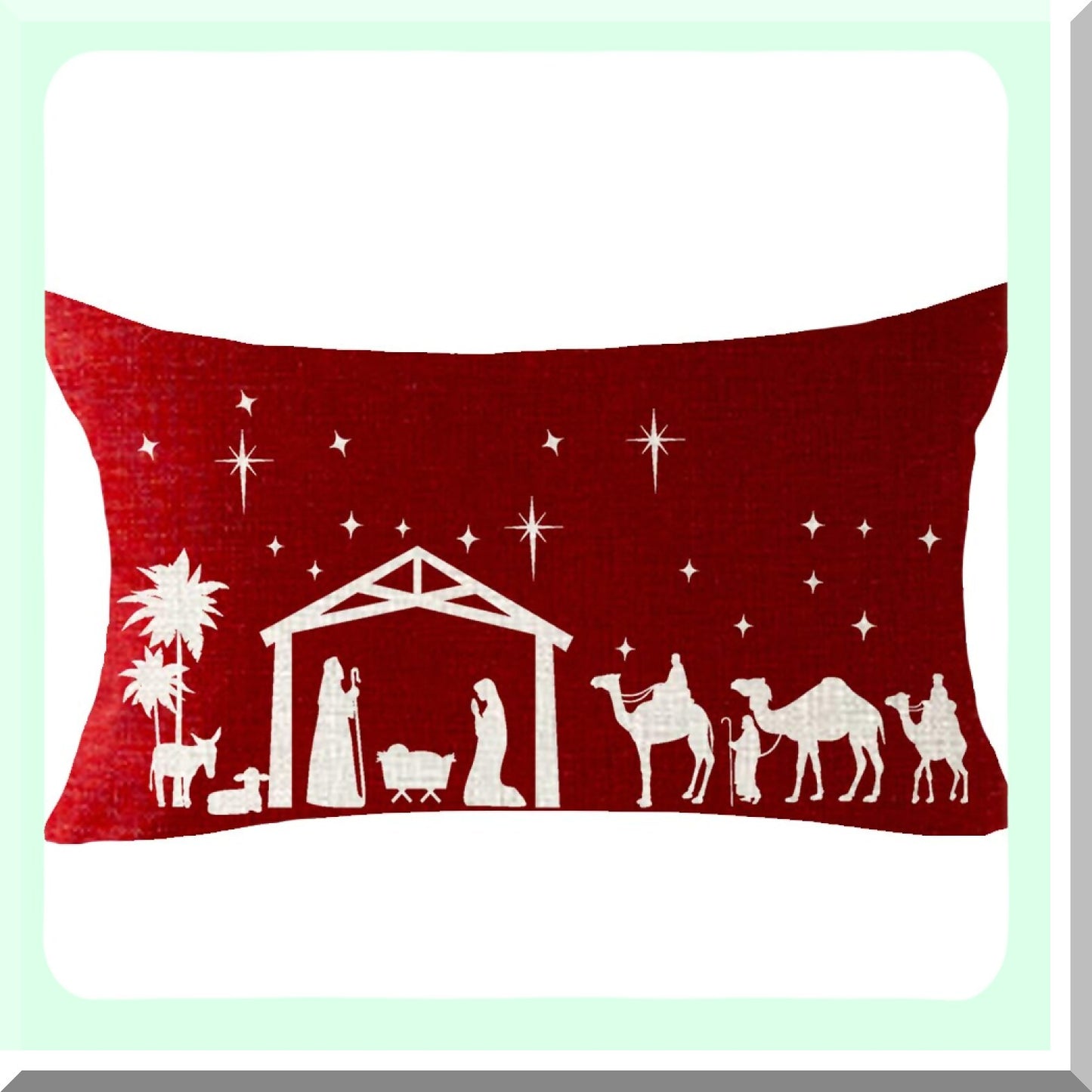Merry Jingle Bell Cotton Burlap Lumbar Pillow Cover - Festive Decor for Couch & Living Room - 12x20 Inches Ruby Red Cushion Case