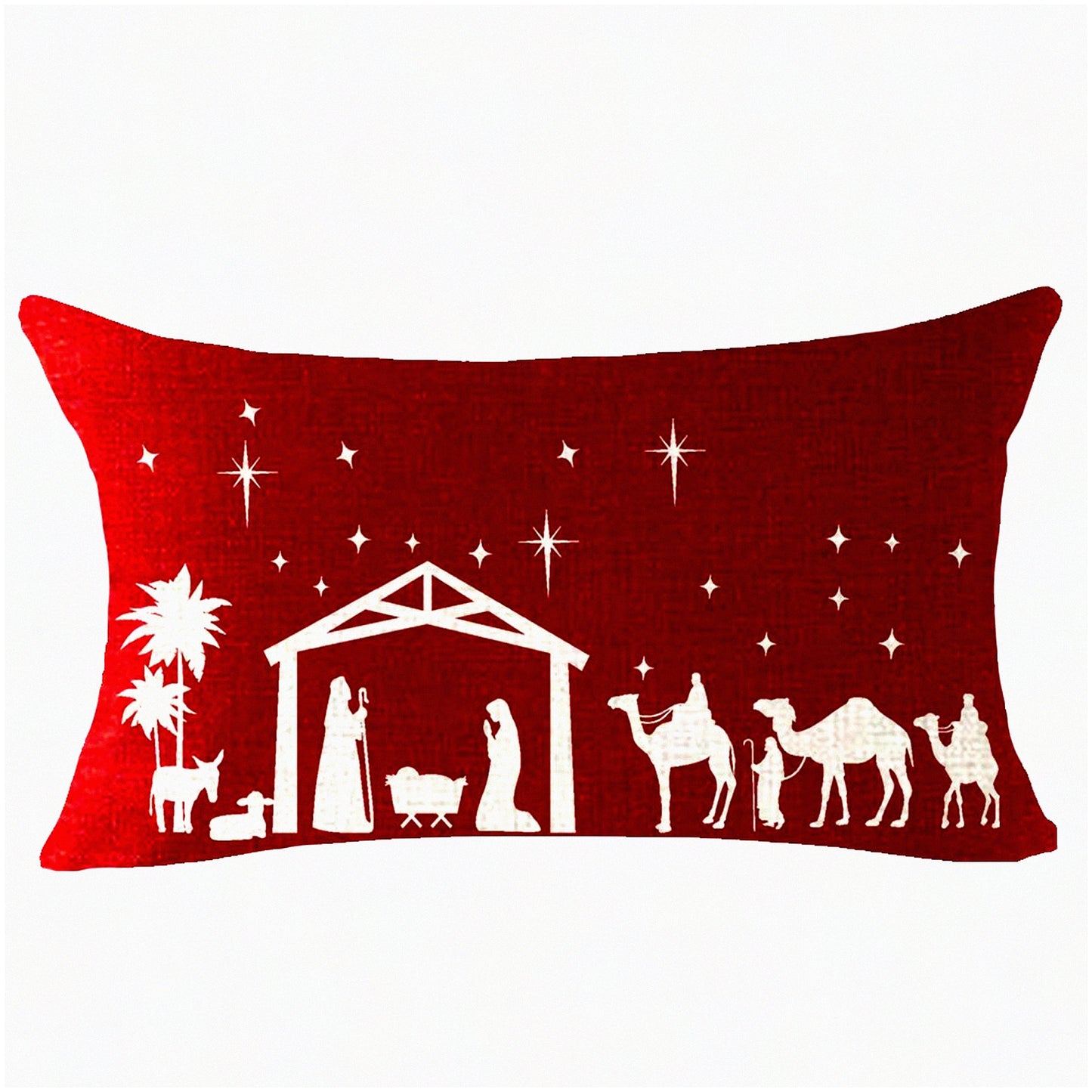 Merry Jingle Bell Cotton Burlap Lumbar Pillow Cover - Festive Decor for Couch & Living Room - 12x20 Inches Ruby Red Cushion Case