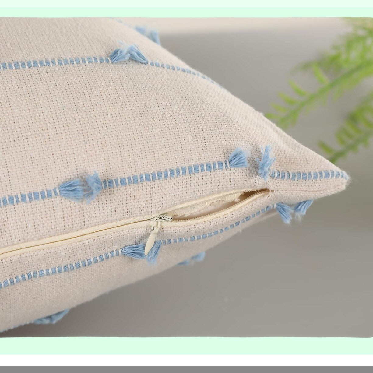 Blue Stripe Boho Lumbar Pillow Cover - 14x36 Inch Extra Long Decorative Cushion Case for Bed Sofa Couch Farmhouse. Skinny Modern Accent Design.