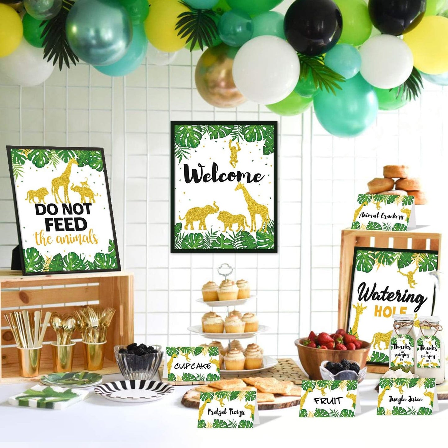 Gold Safari Party Decorations and Food Labels Set