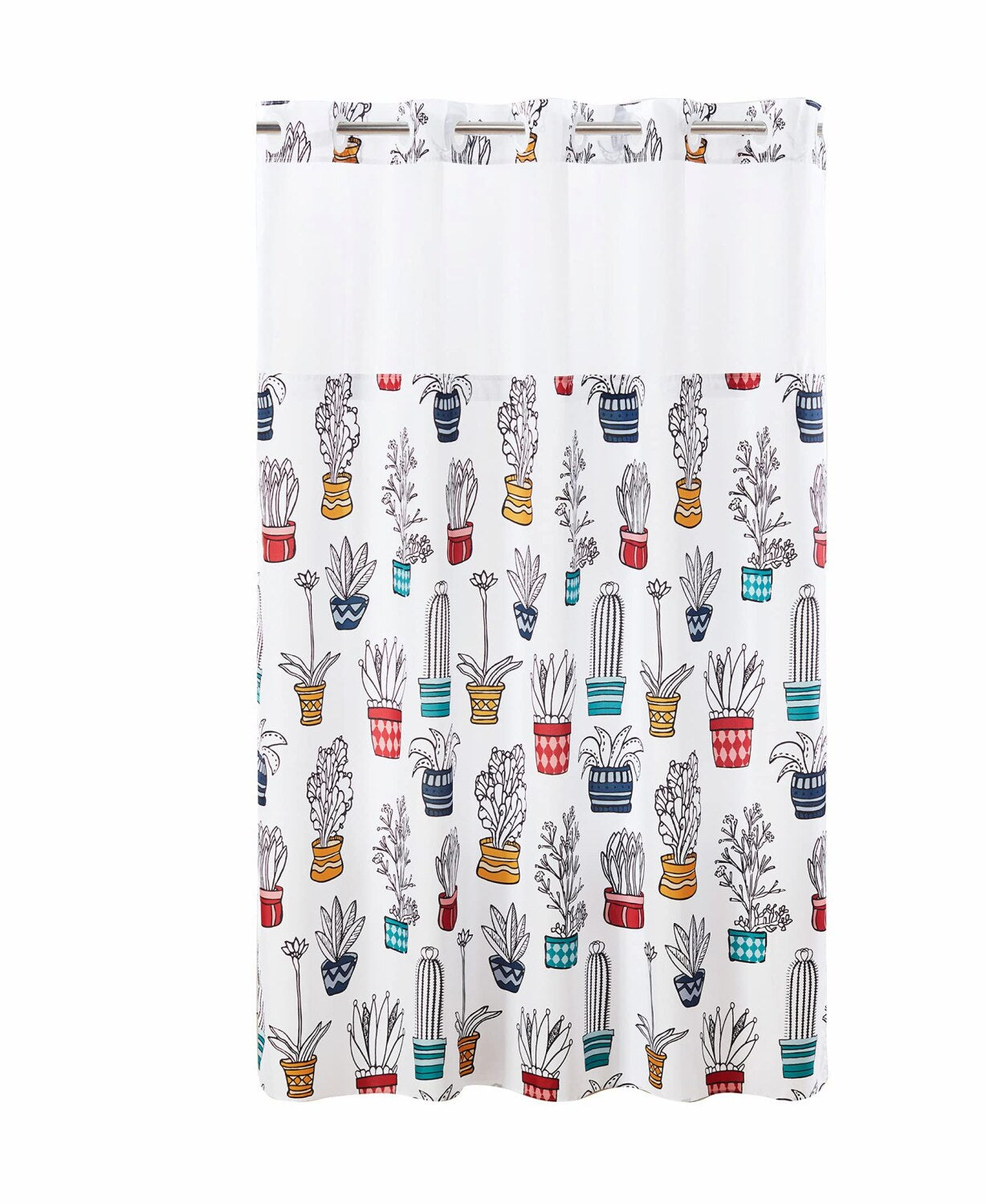 Cactus Print Fabric Shower Curtain Set 71" x 74"