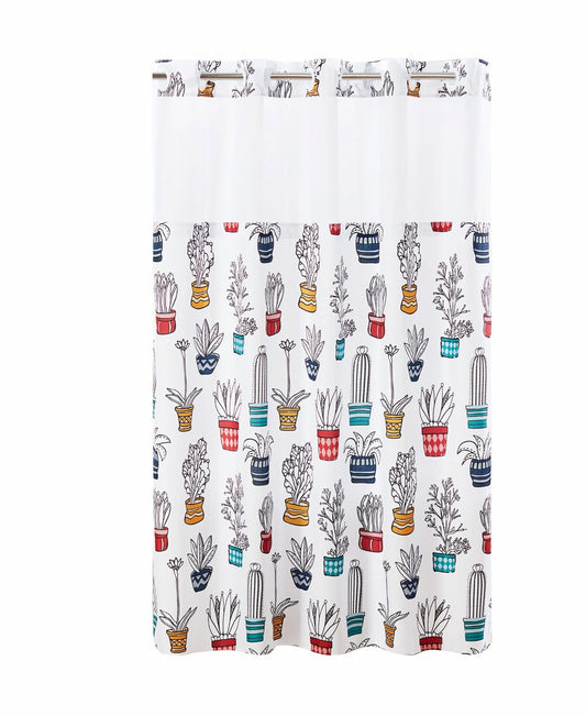 Cactus Print Fabric Shower Curtain Set 71" x 74"