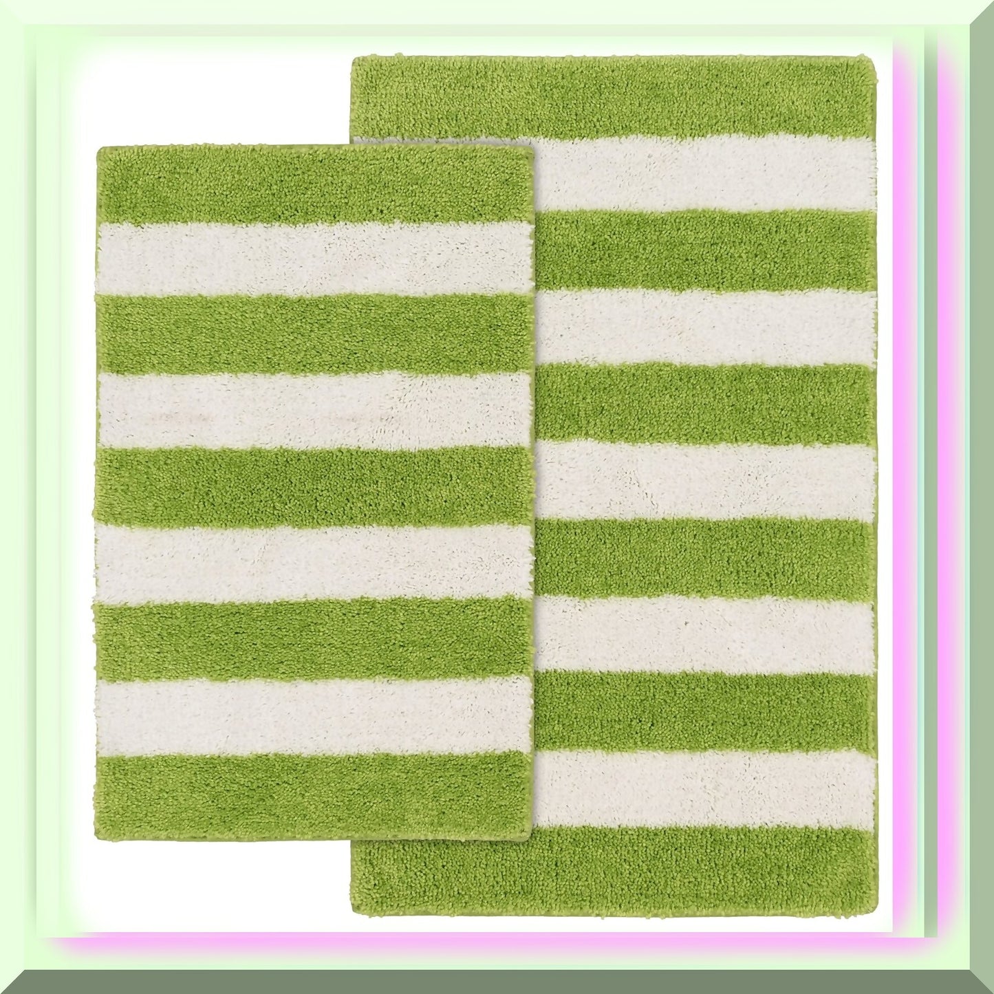 Beach Stripe Washable Bath 2-Piece Set Lime Green/White