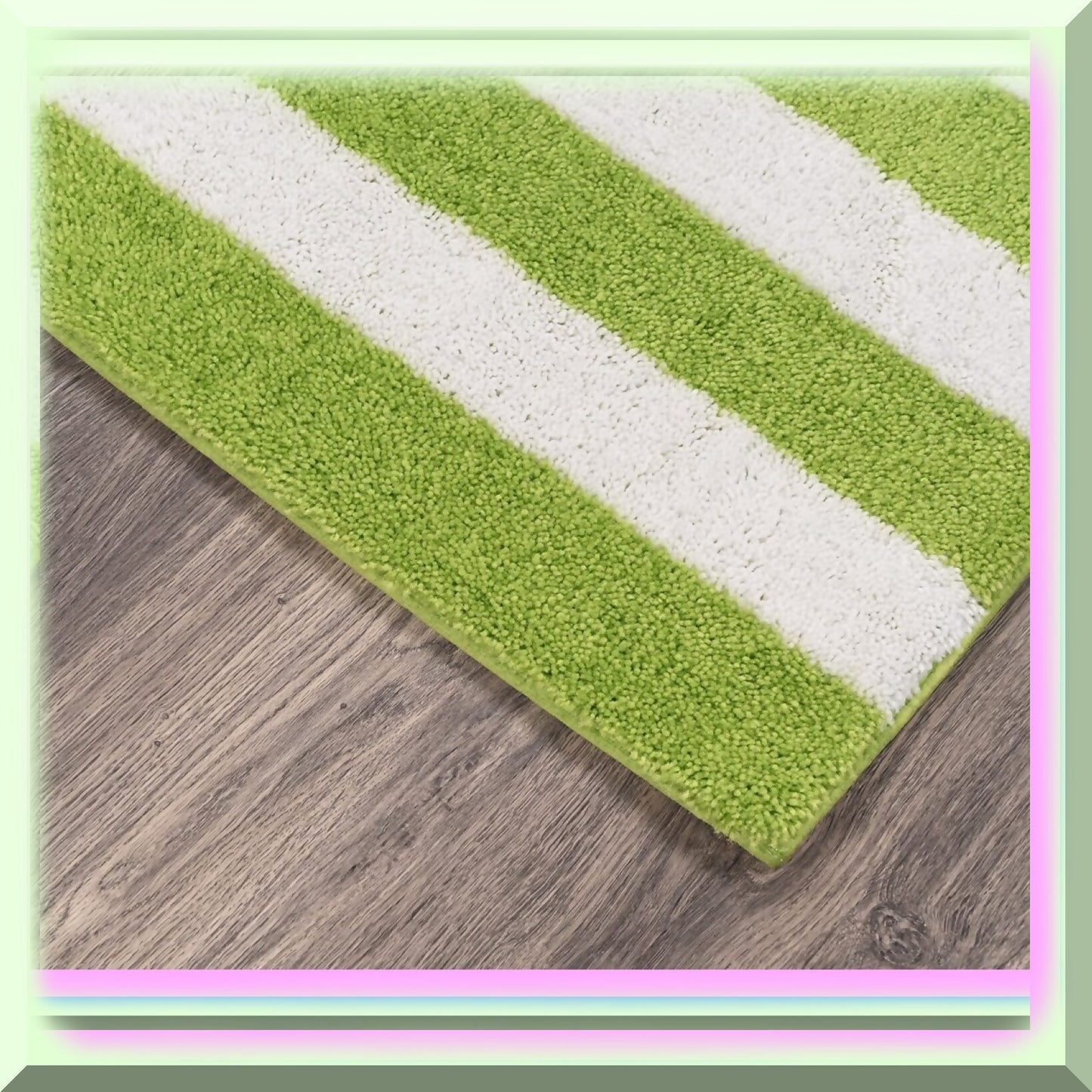 Beach Stripe Washable Bath 2-Piece Set Lime Green/White