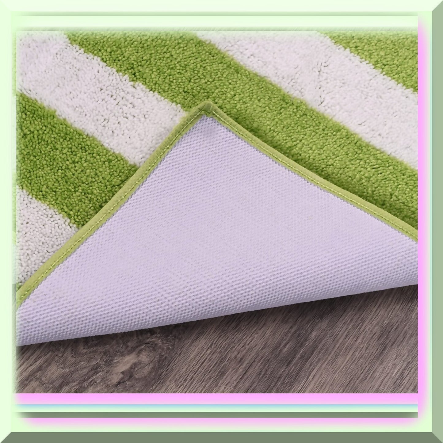 Beach Stripe Washable Bath 2-Piece Set Lime Green/White