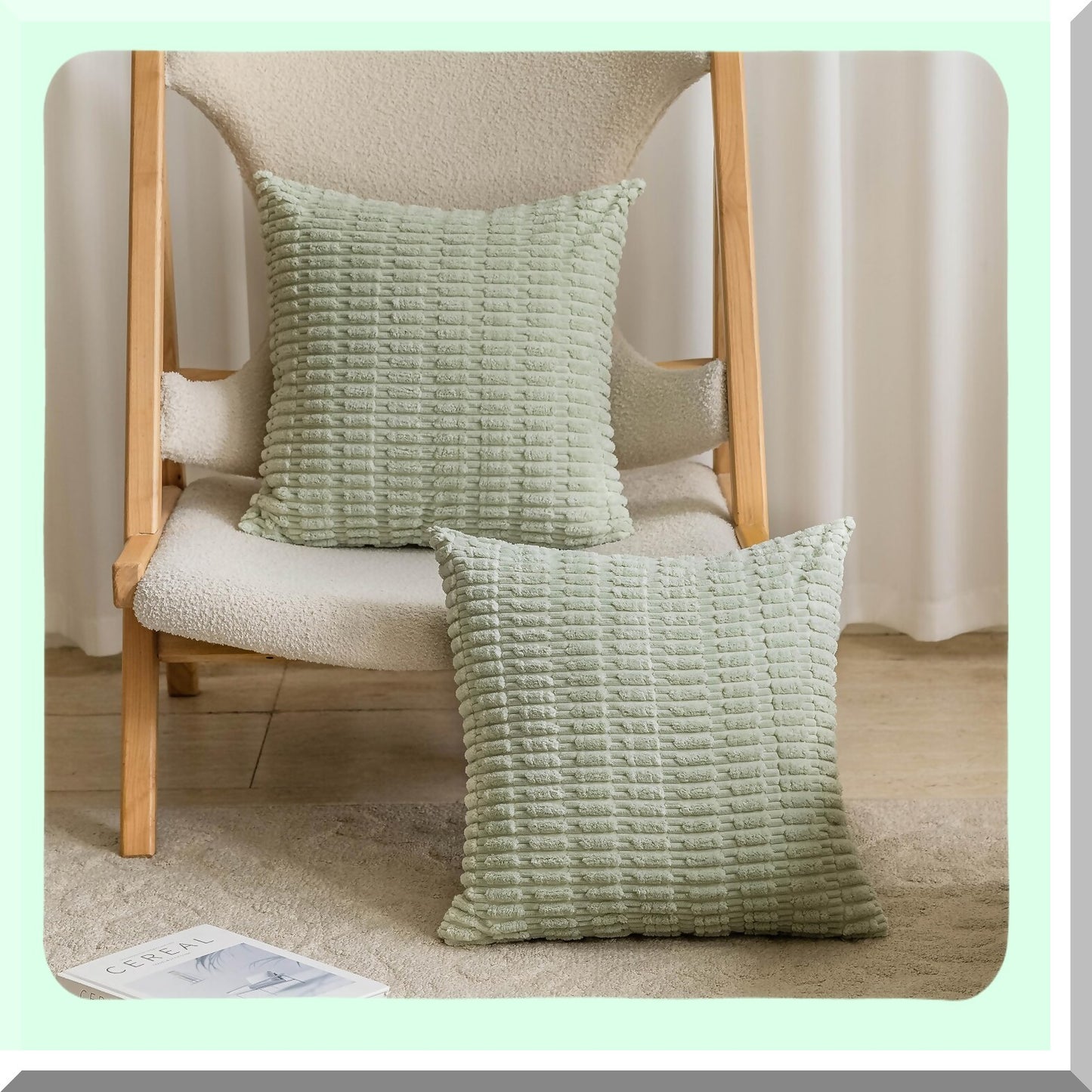 Plush Sage Green Corduroy Pillow Covers - Set of 2 | Soft Throw Pillows for Couch Sofa Bench | Spring Decor St Patrick's Day | 18x18 Inch | Light Green