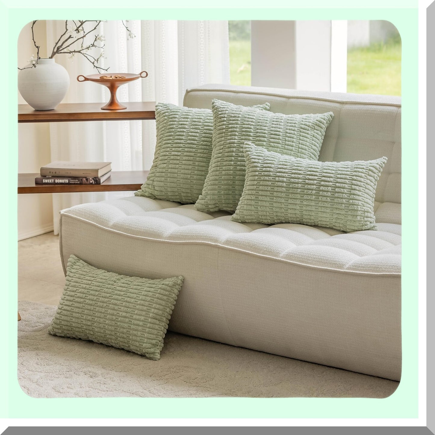 Plush Sage Green Corduroy Pillow Covers - Set of 2 | Soft Throw Pillows for Couch Sofa Bench | Spring Decor St Patrick's Day | 18x18 Inch | Light Green